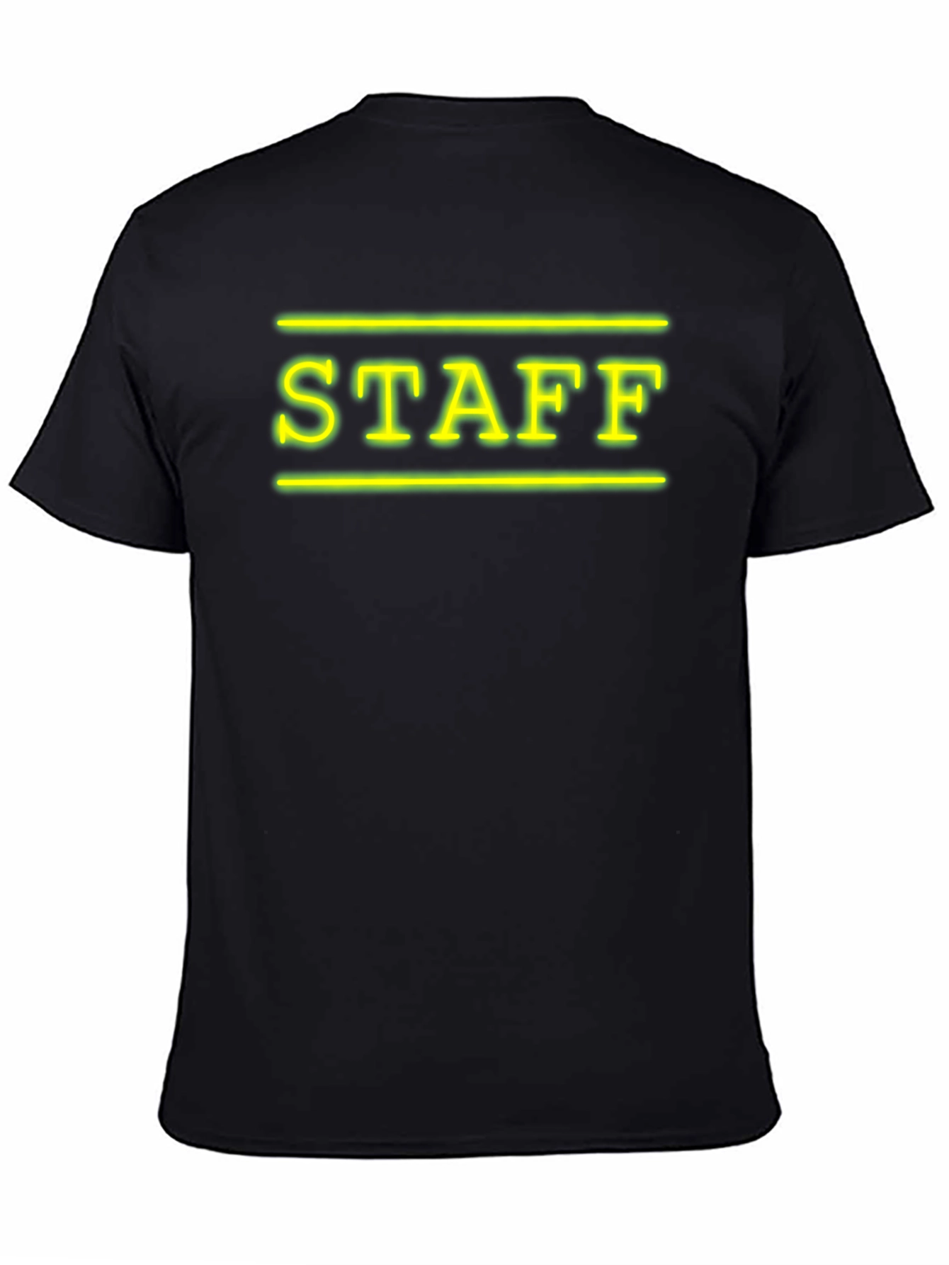 Neon STAFF Graphic T-Shirt - Black Crew Neck