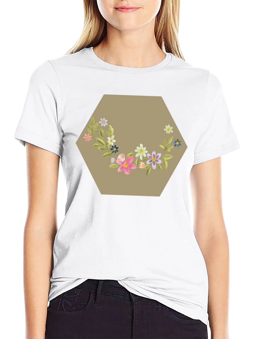 Floral Hexagon Graphic Tee - Black