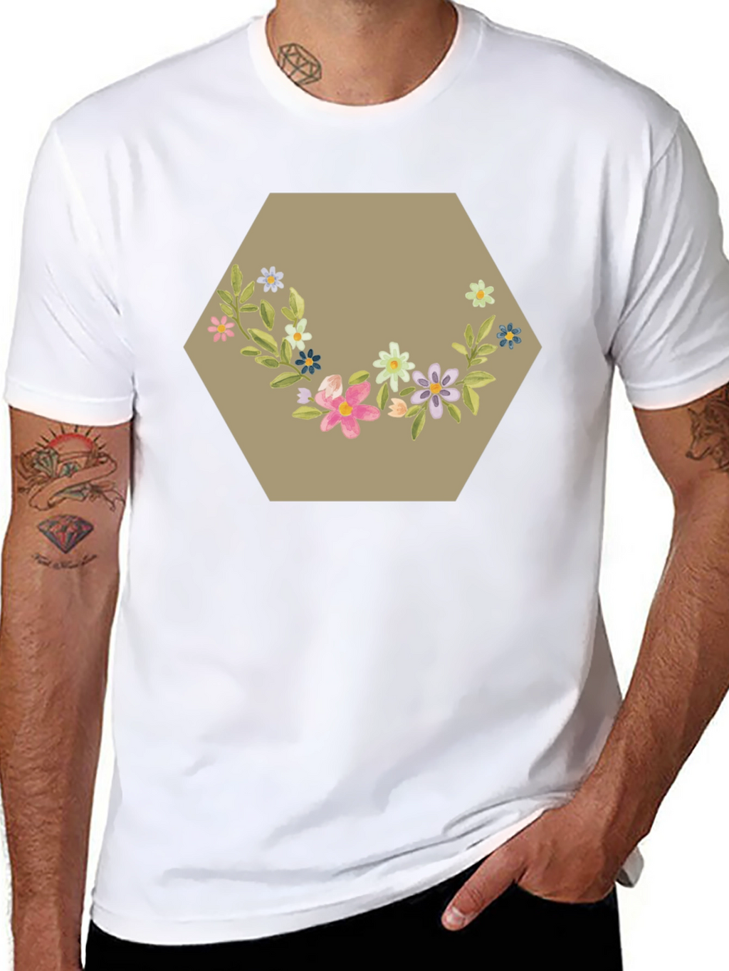 Floral Hexagon Graphic Tee - Black