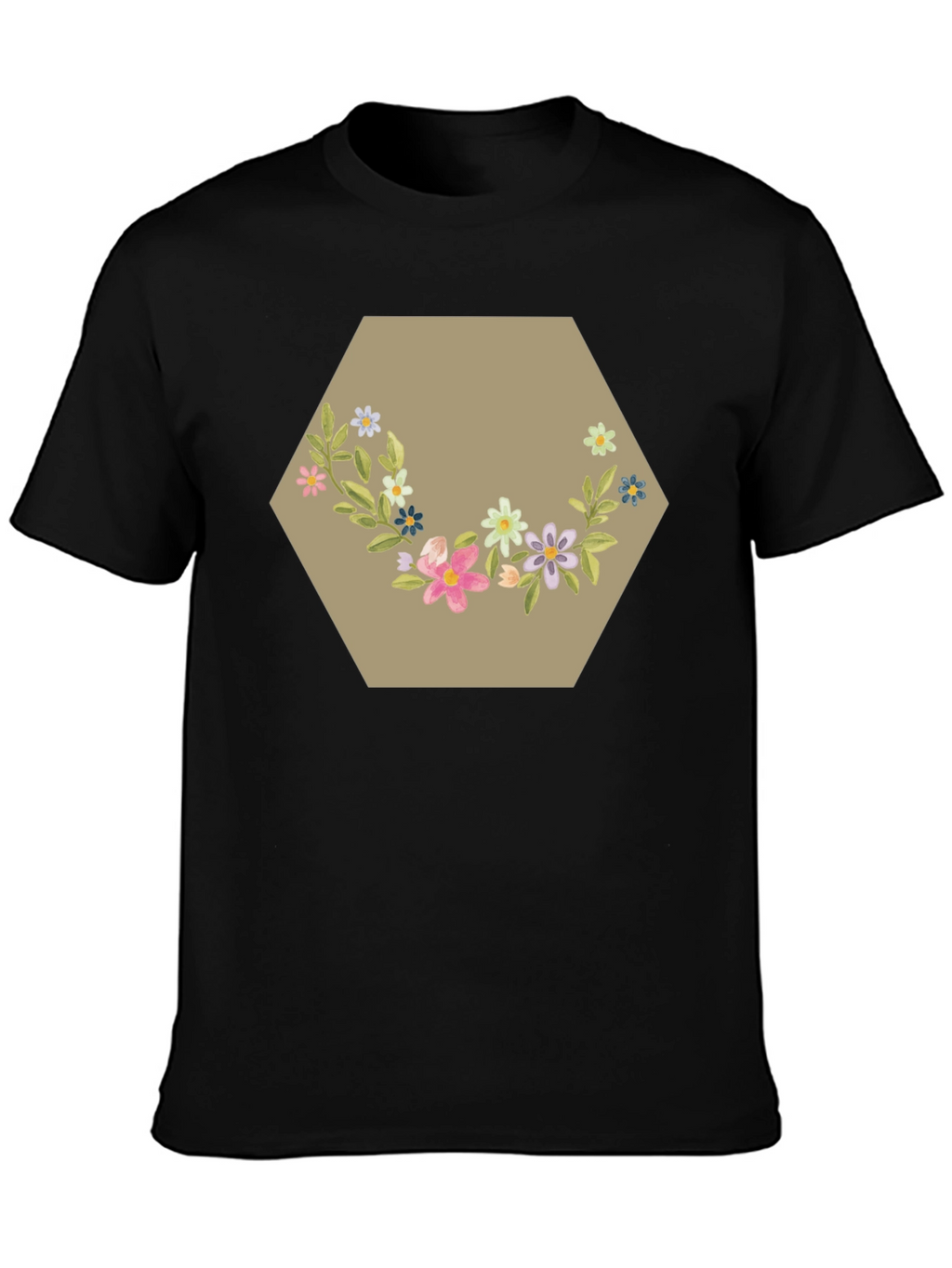 Floral Hexagon Graphic Tee - Black