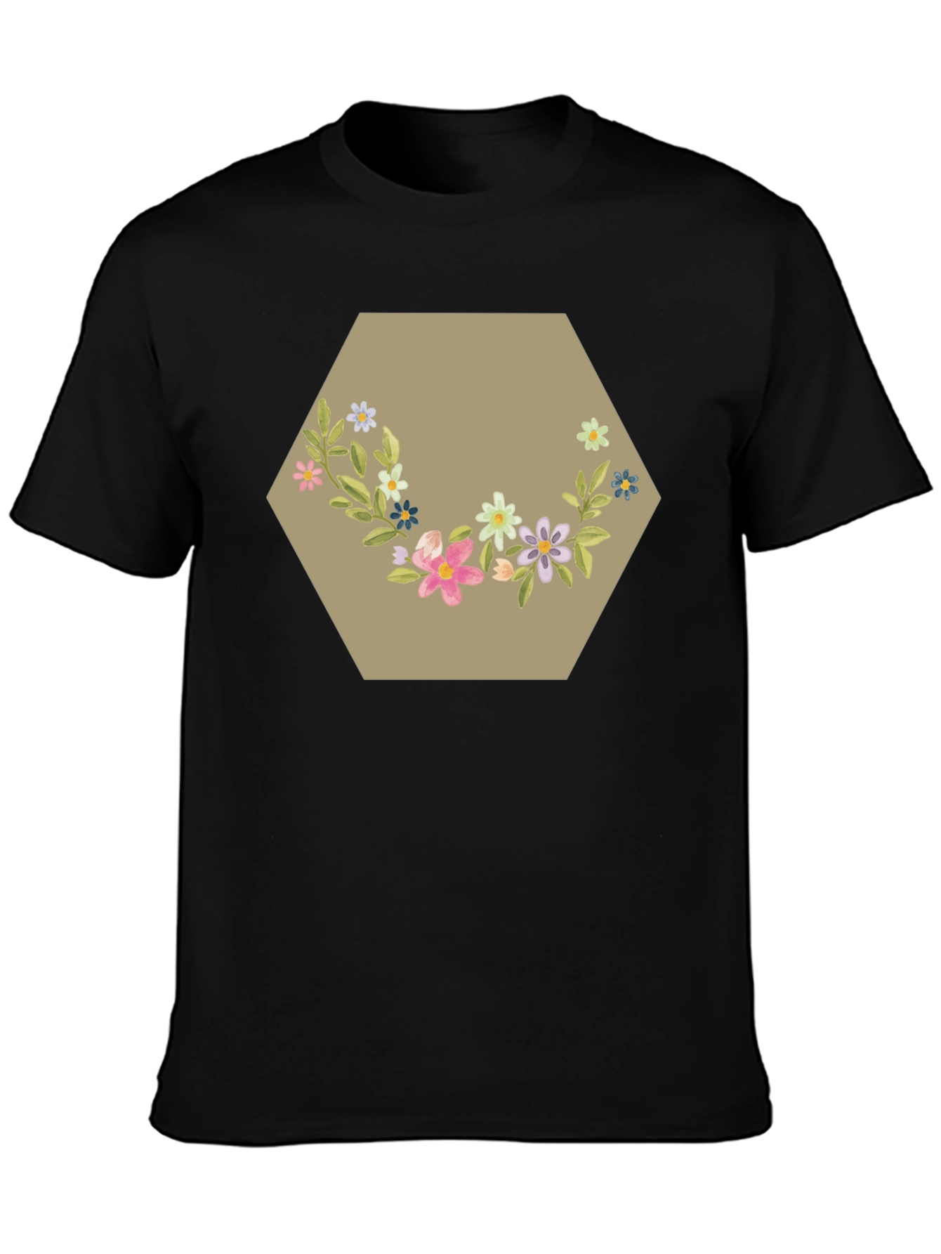 Floral Hexagon Graphic Tee - Black