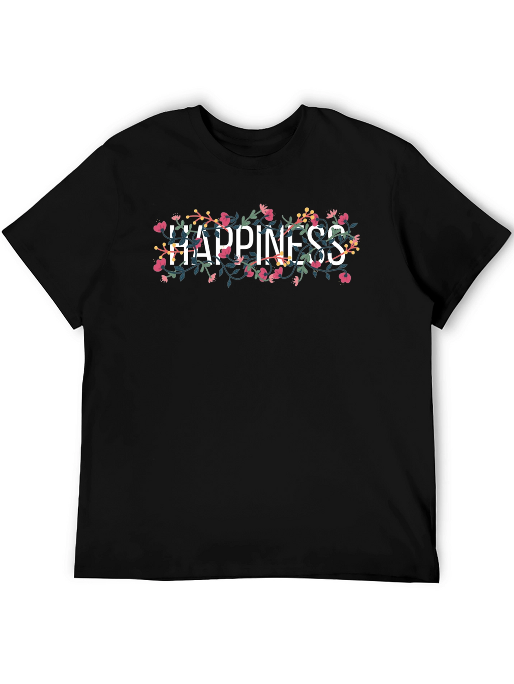 Floral Happiness Graphic Tee - Black Cotton T-Shirt