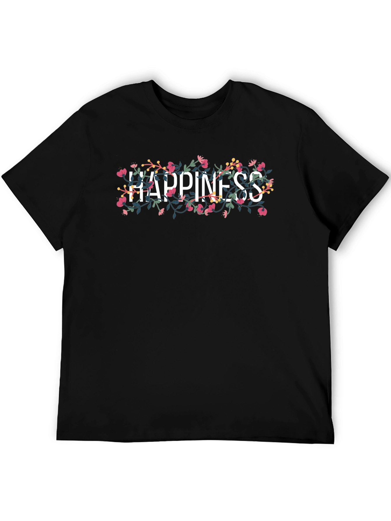 Floral Happiness Graphic Tee - Black Cotton T-Shirt