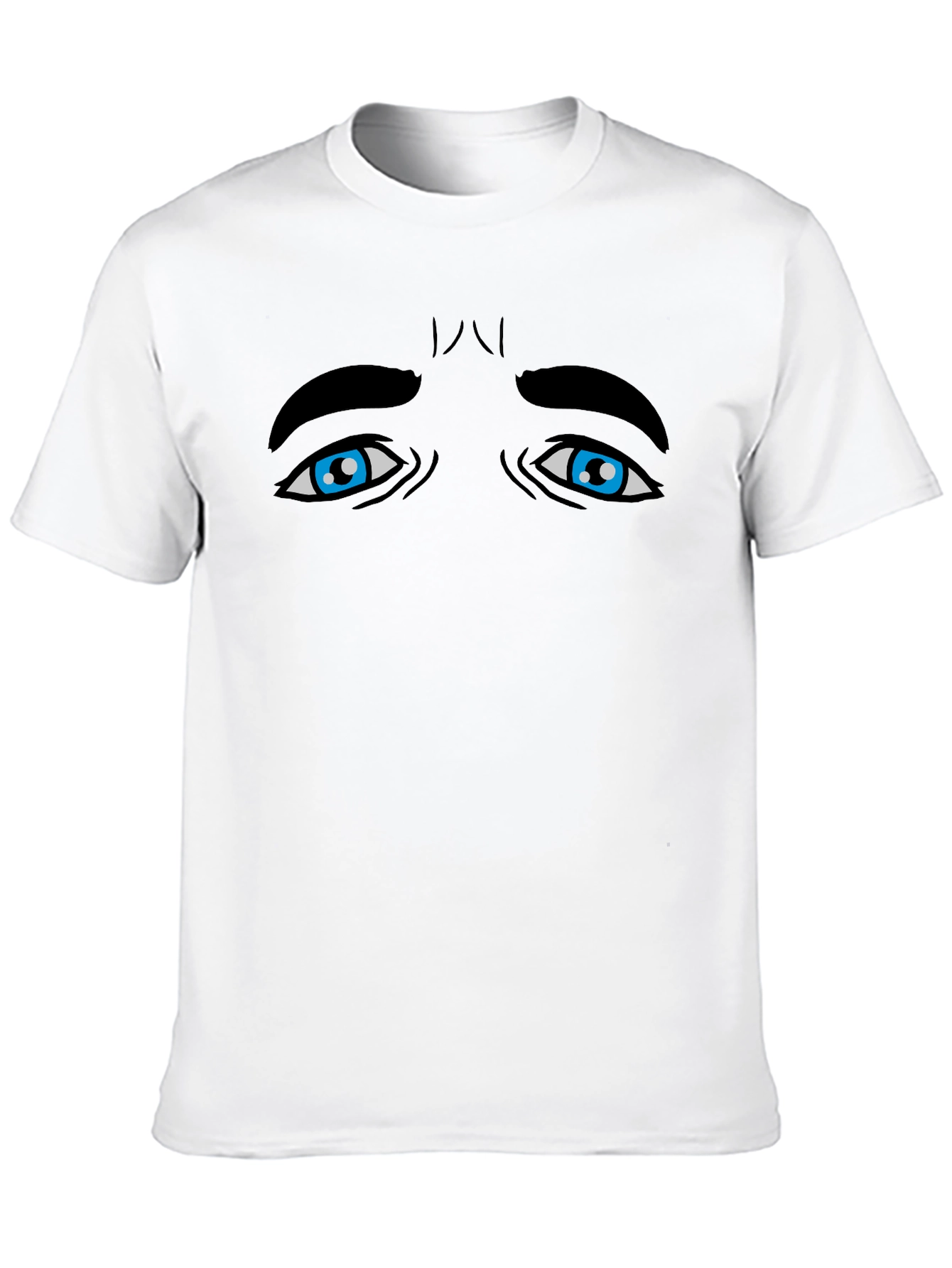 Expressive Blue Eyes Graphic Tee - Black Cotton