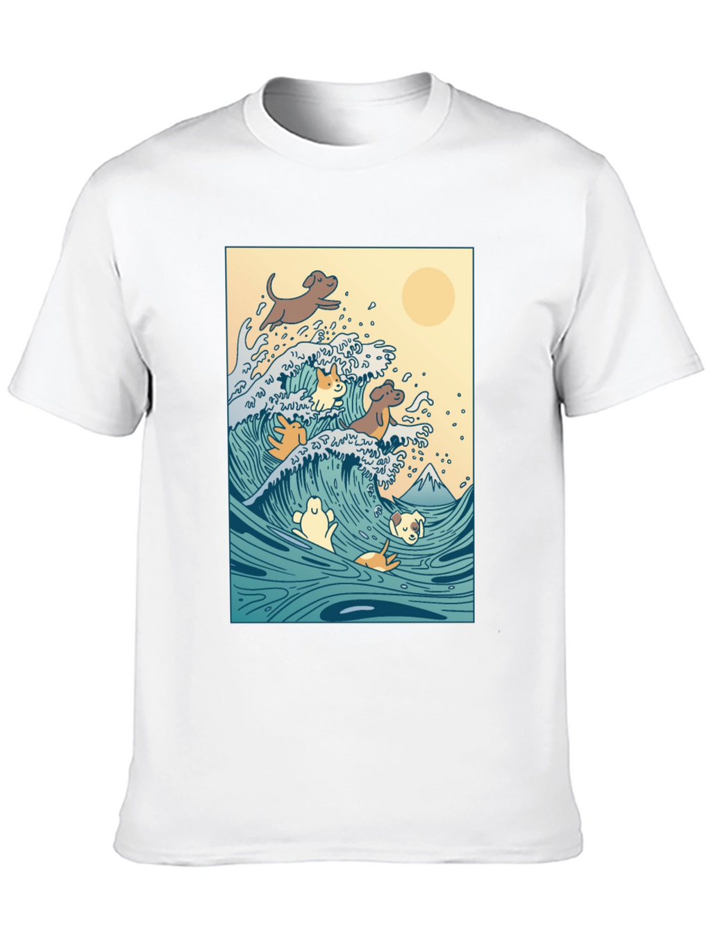Dogs Surfing Wave Black T-Shirt