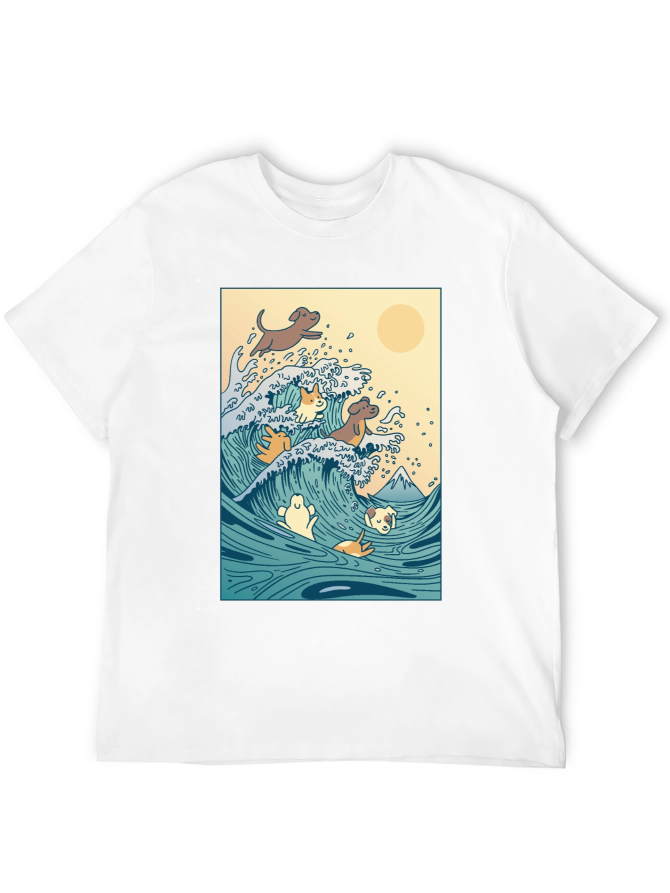 Dogs Surfing Wave Black T-Shirt