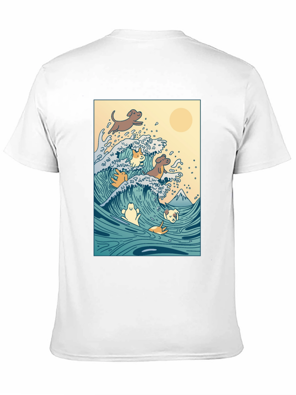Dogs Surfing Wave Black T-Shirt