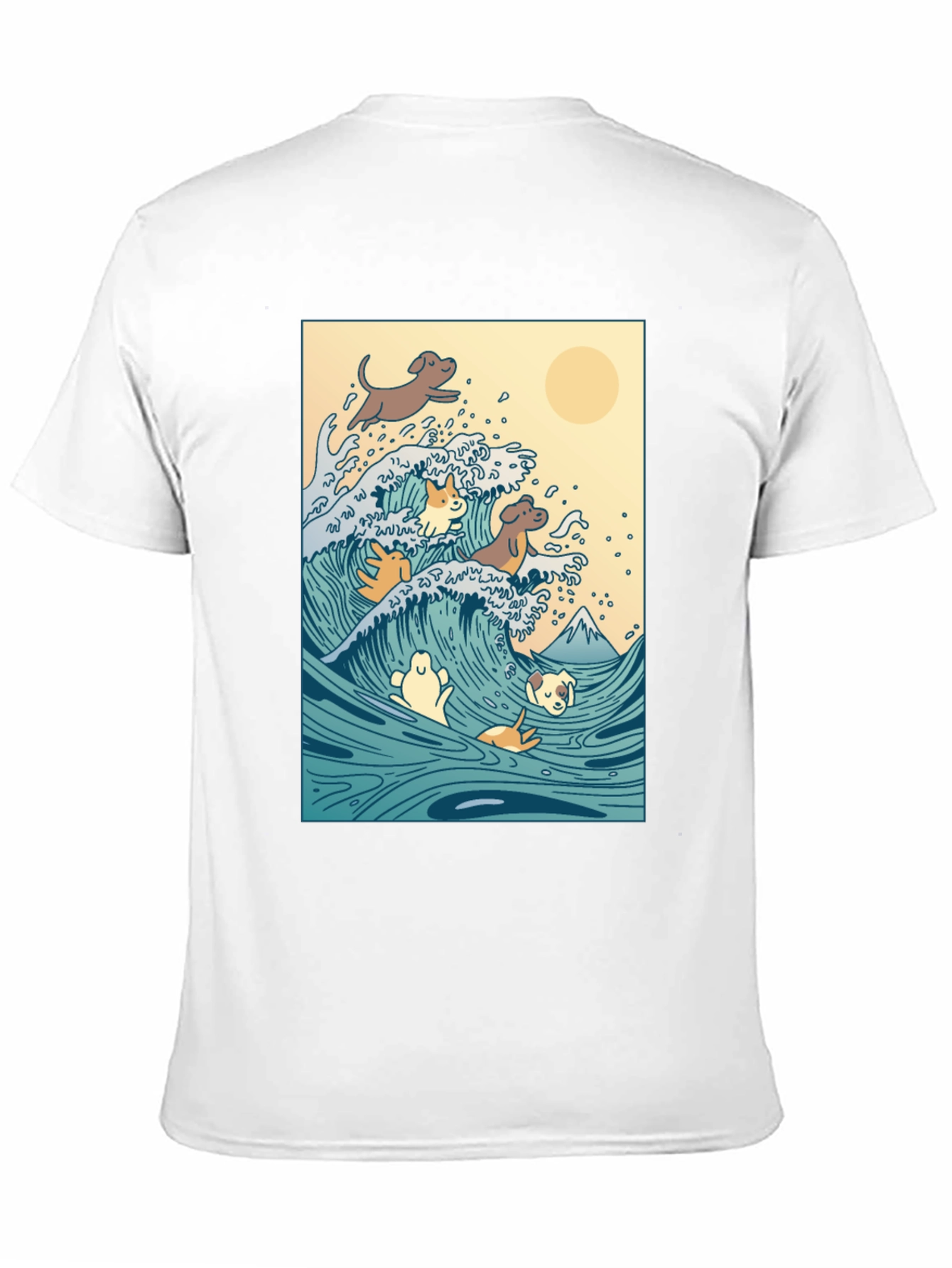 Dogs Surfing Wave Black T-Shirt