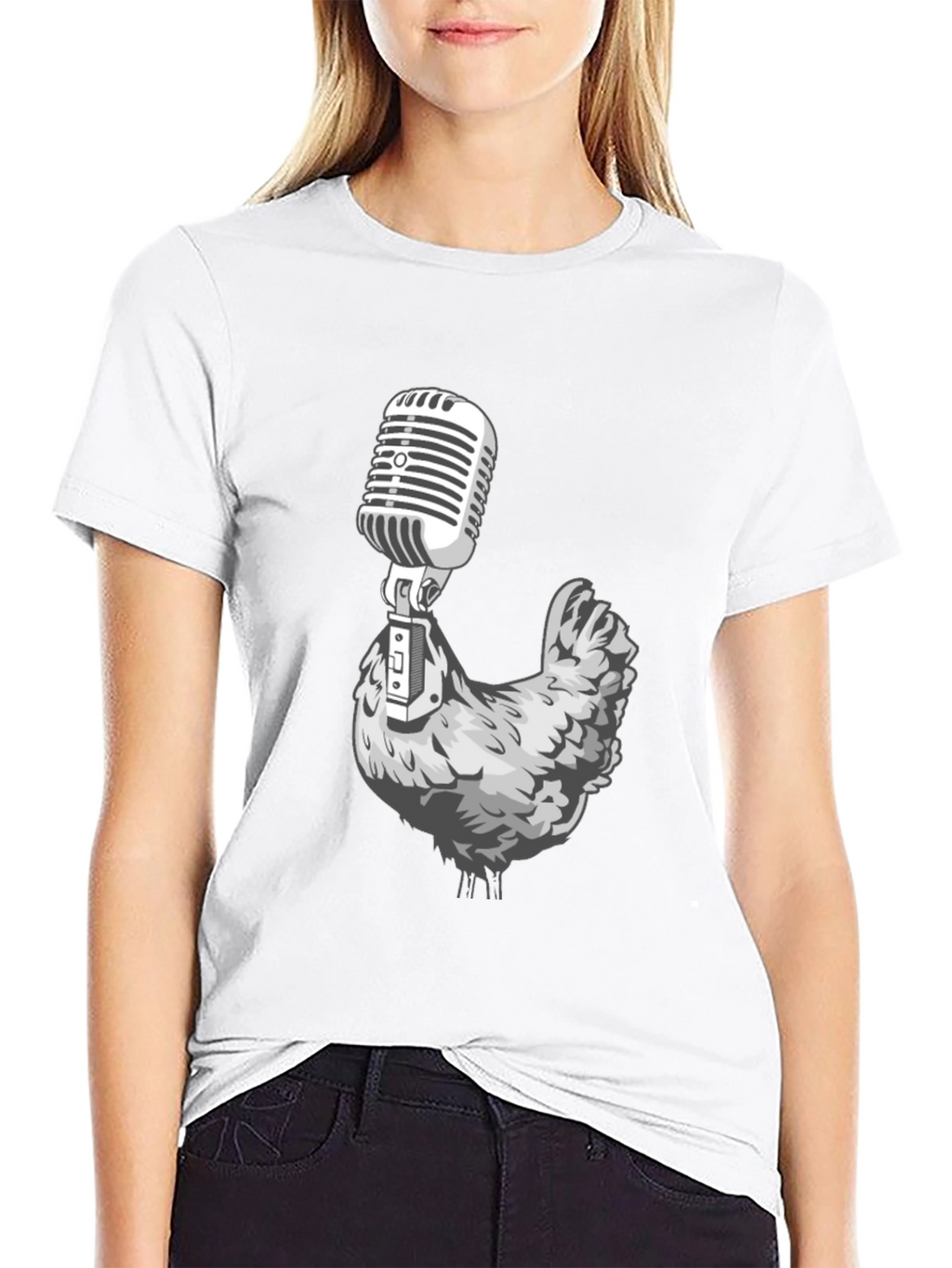 Chicken Microphone Graphic Tee - Black T-Shirt