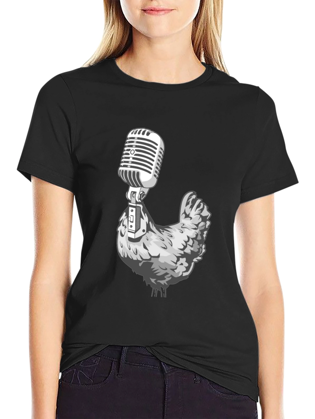 Chicken Microphone Graphic Tee - Black T-Shirt