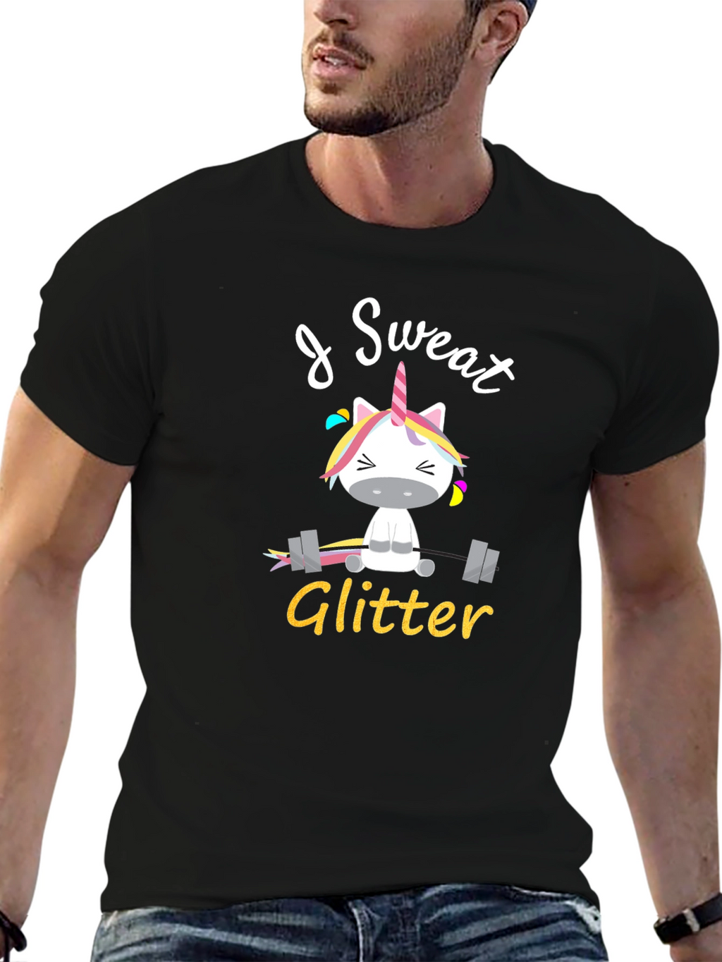 I Sweat Glitter Unicorn Graphic T-Shirt