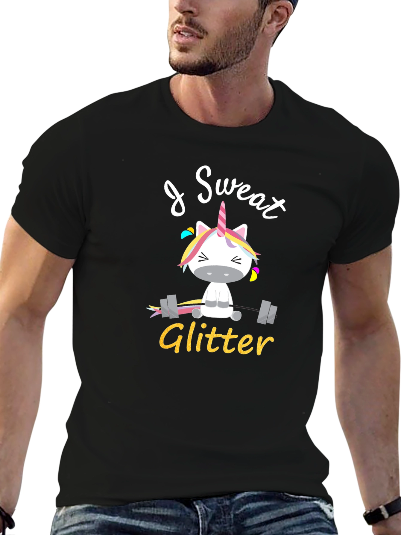 I Sweat Glitter Unicorn Graphic T-Shirt