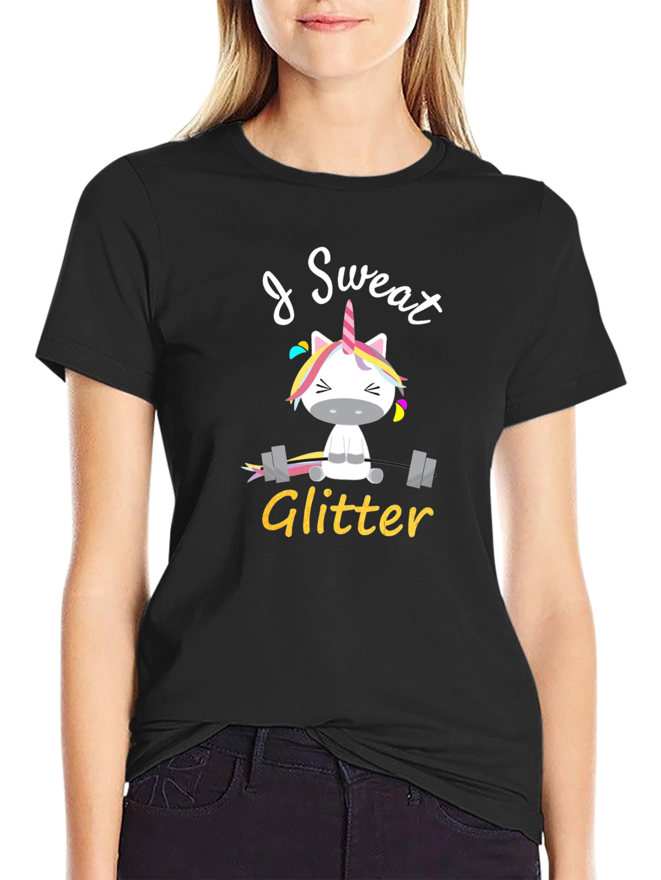 I Sweat Glitter Unicorn Graphic T-Shirt