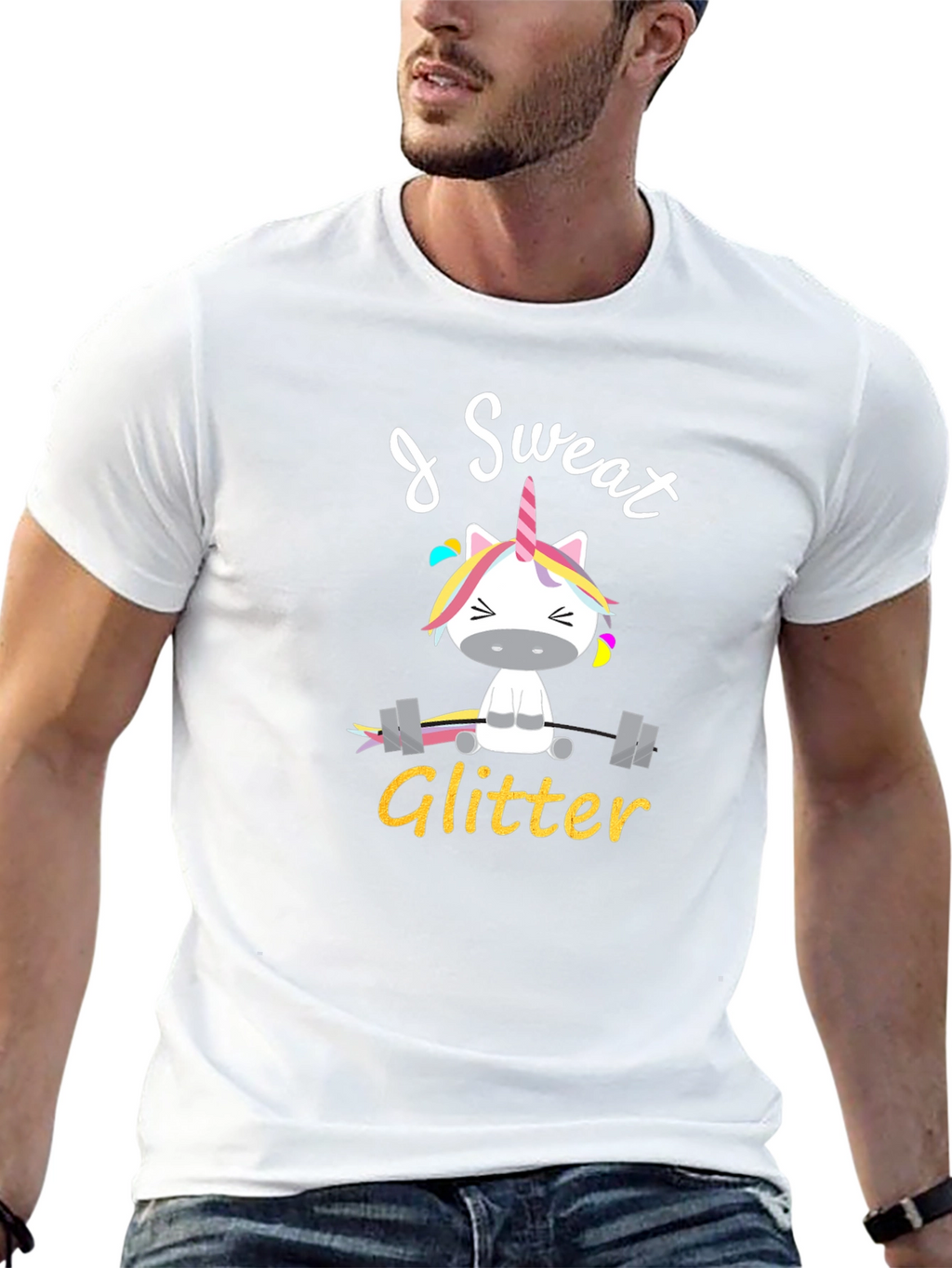 I Sweat Glitter Unicorn Graphic T-Shirt