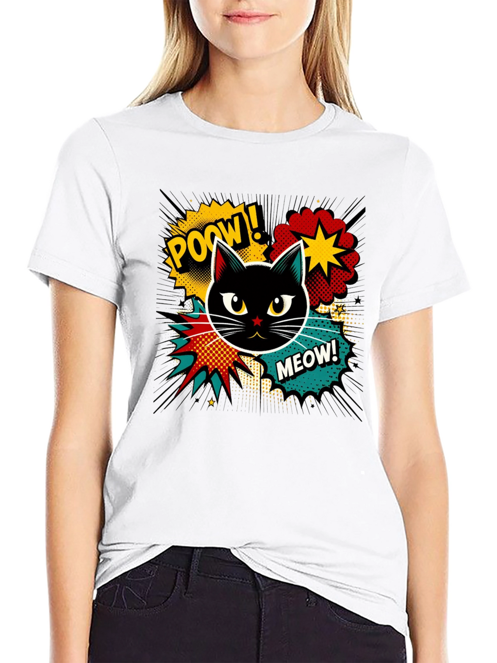 Retro Comic Cat T-Shirt - Cool Graphic Tee
