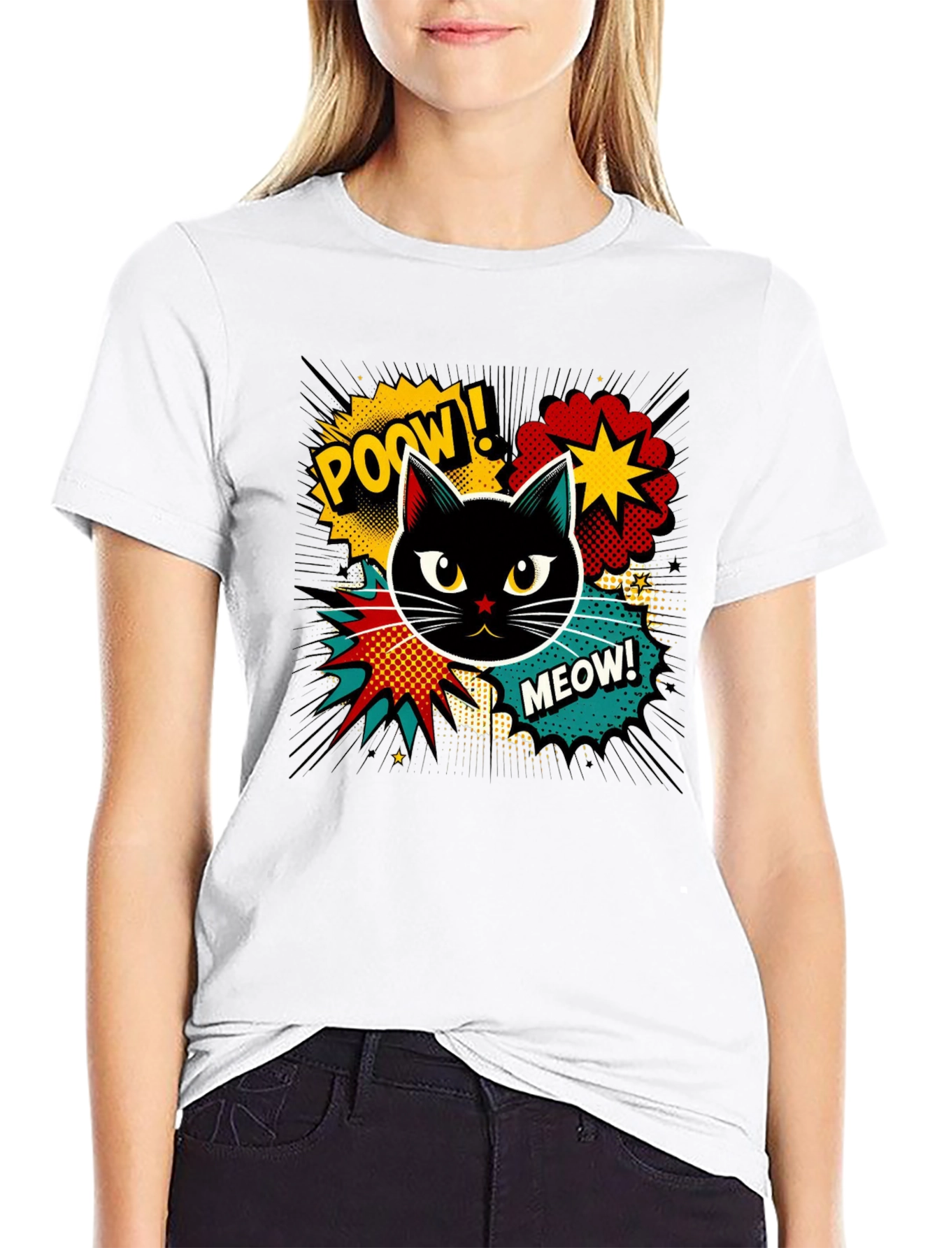 Retro Comic Cat T-Shirt - Cool Graphic Tee