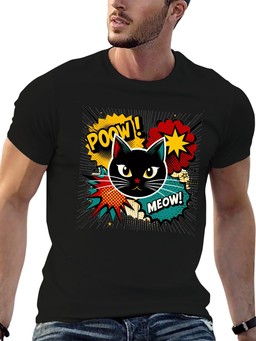 Retro Comic Cat T-Shirt - Cool Graphic Tee