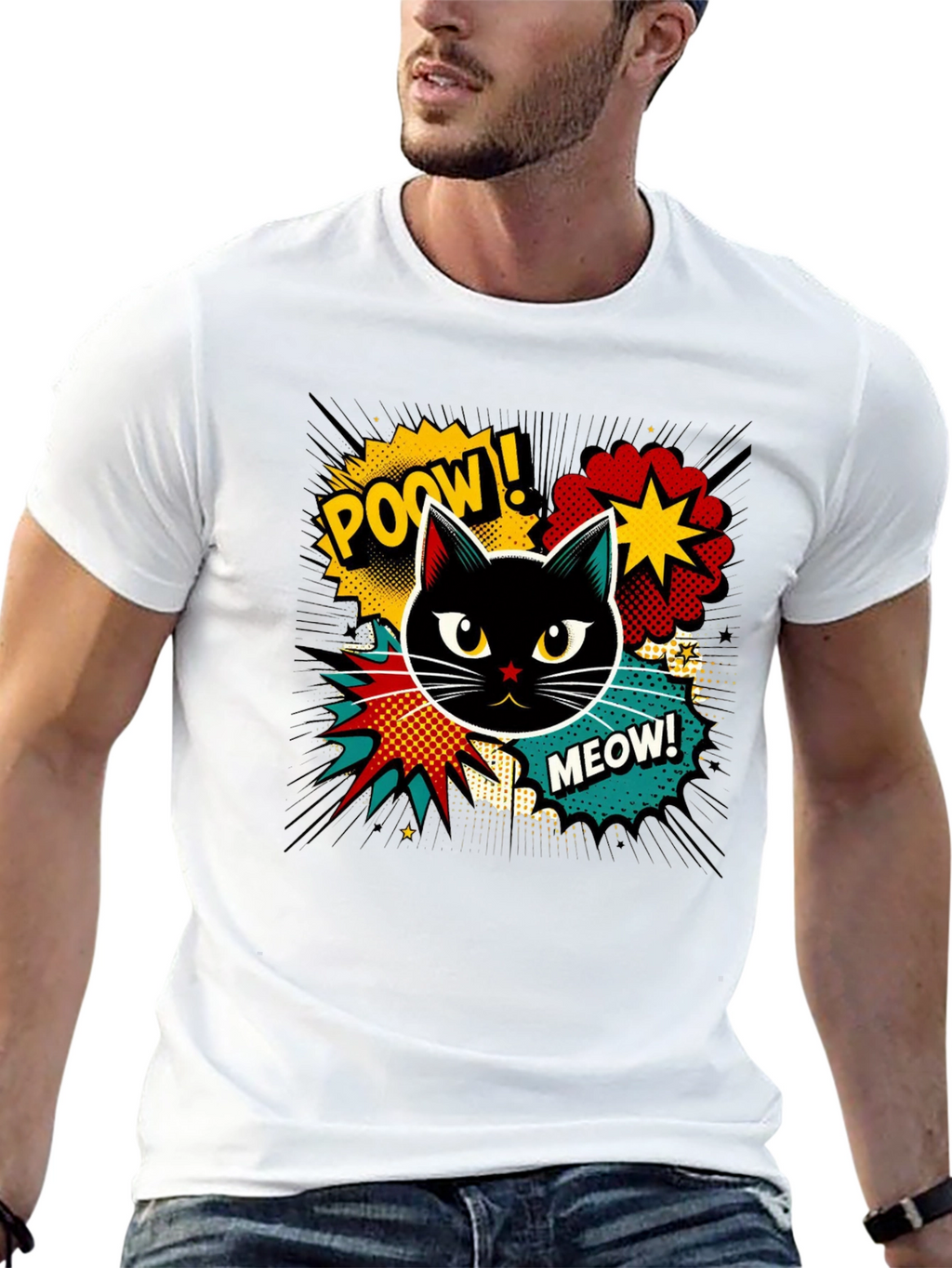 Retro Comic Cat T-Shirt - Cool Graphic Tee