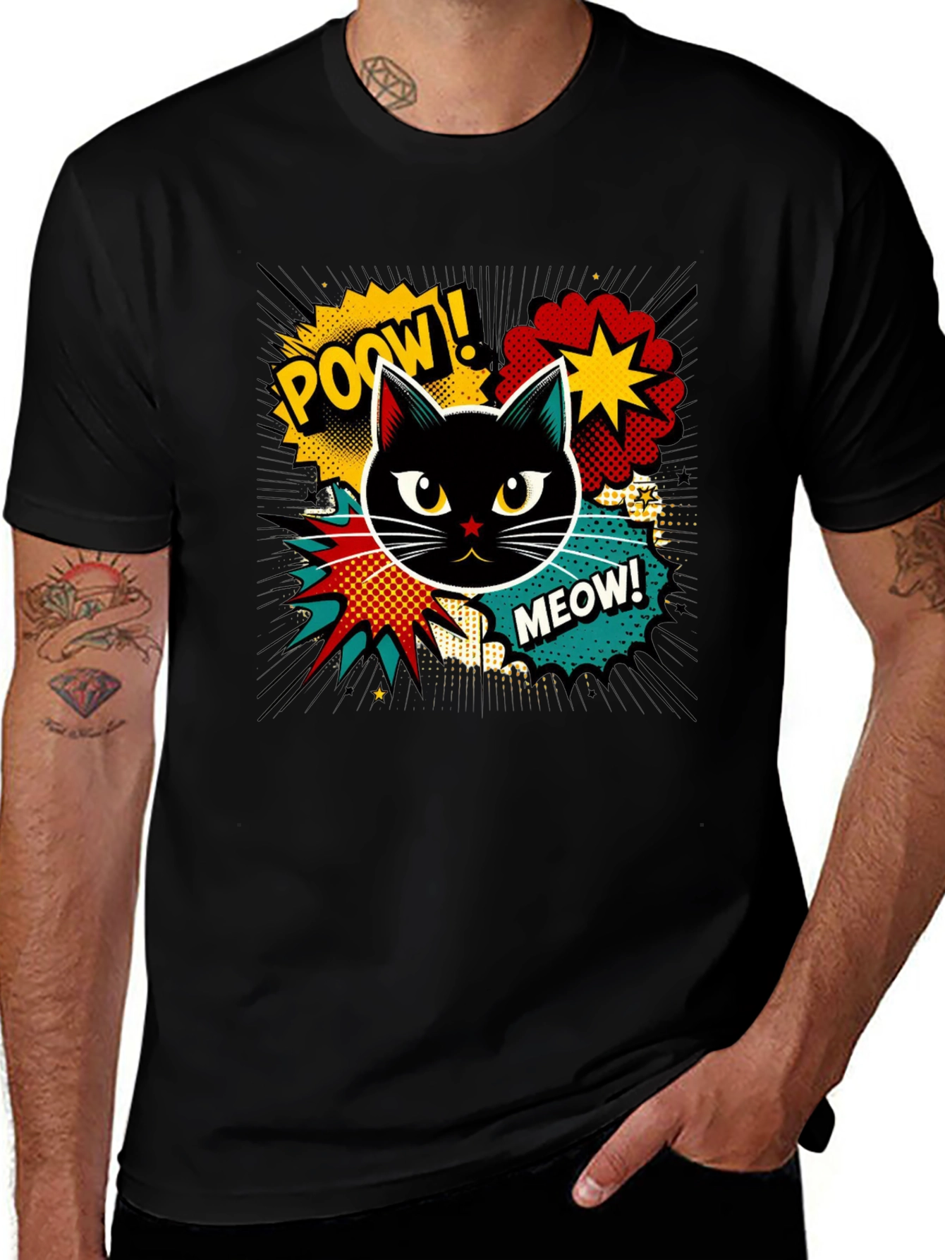 Retro Comic Cat T-Shirt - Cool Graphic Tee