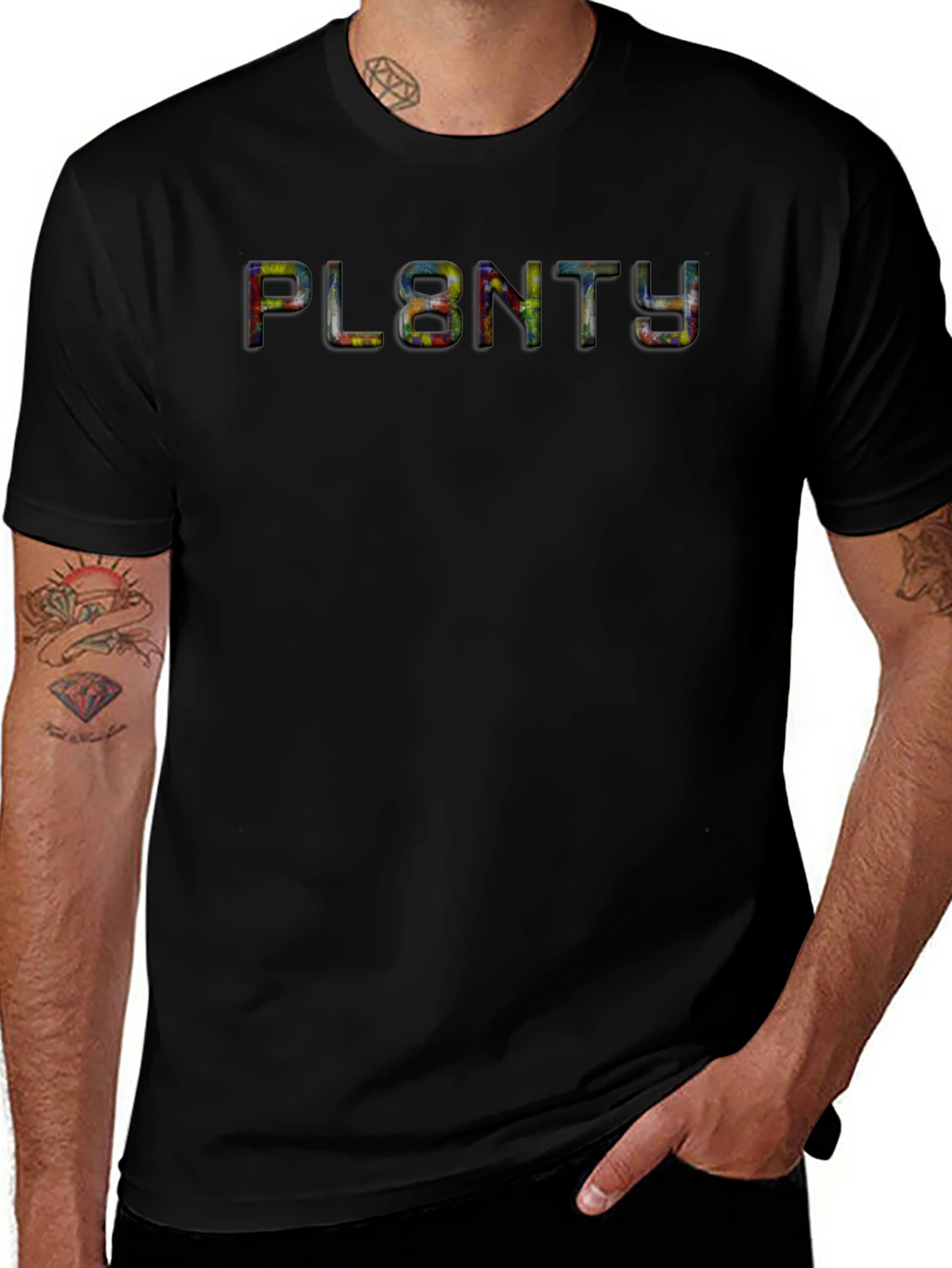 PL8NTY Graphic T-Shirt - Black Cotton Blend Tee