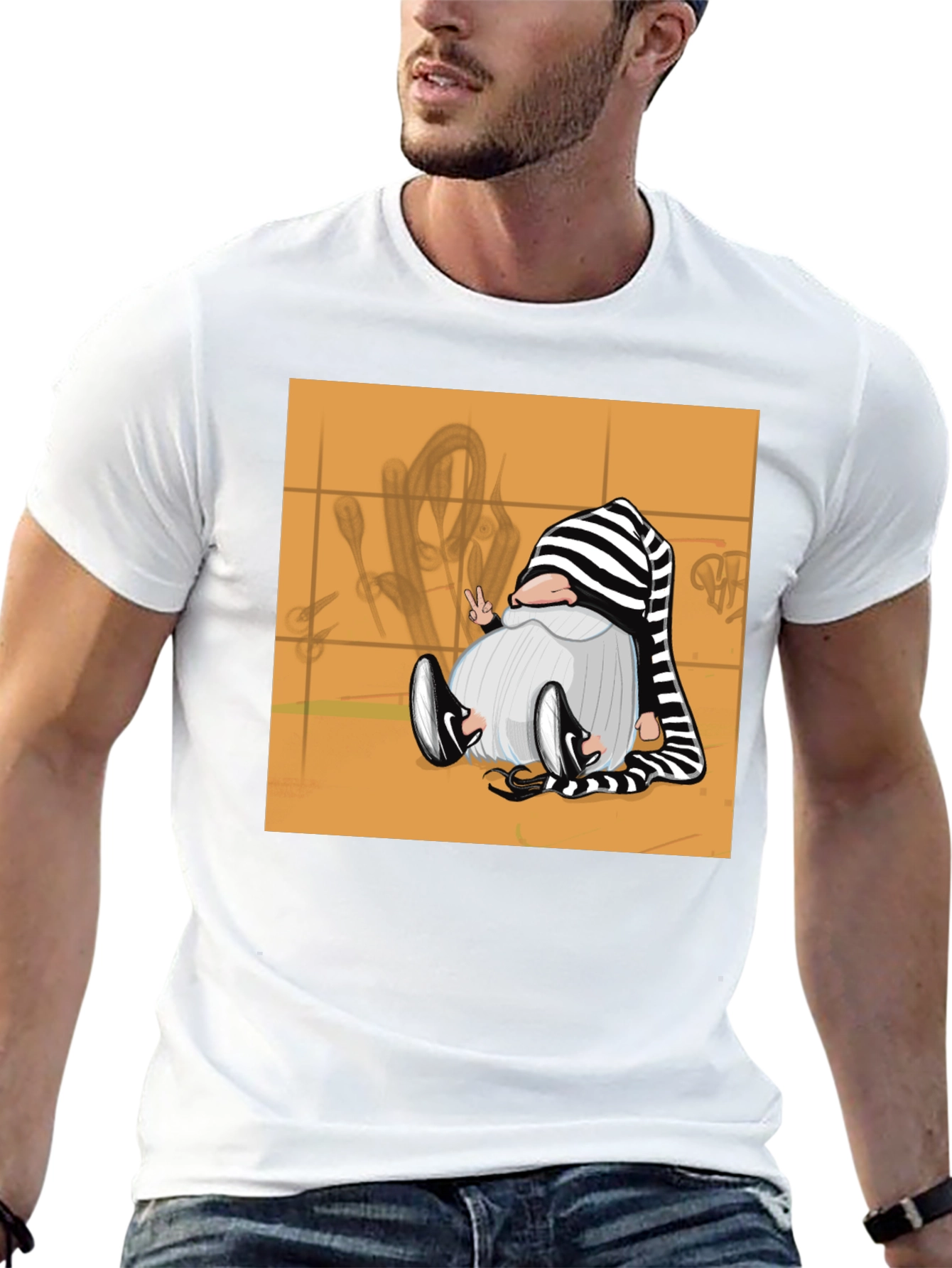 Striped Hat Gnome Graphic Tee