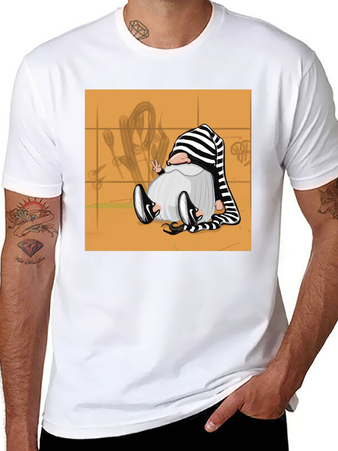 Striped Hat Gnome Graphic Tee