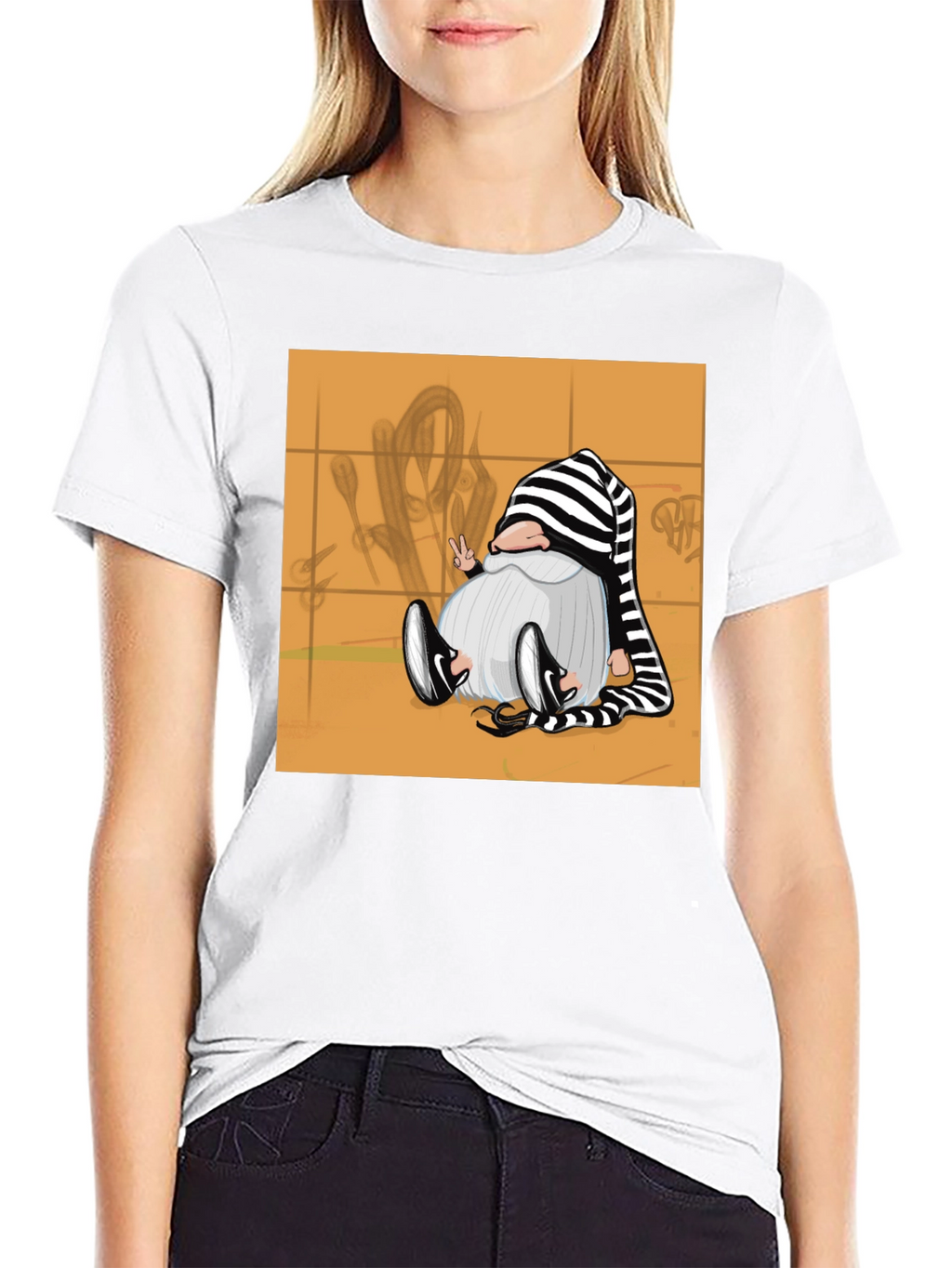 Striped Hat Gnome Graphic Tee