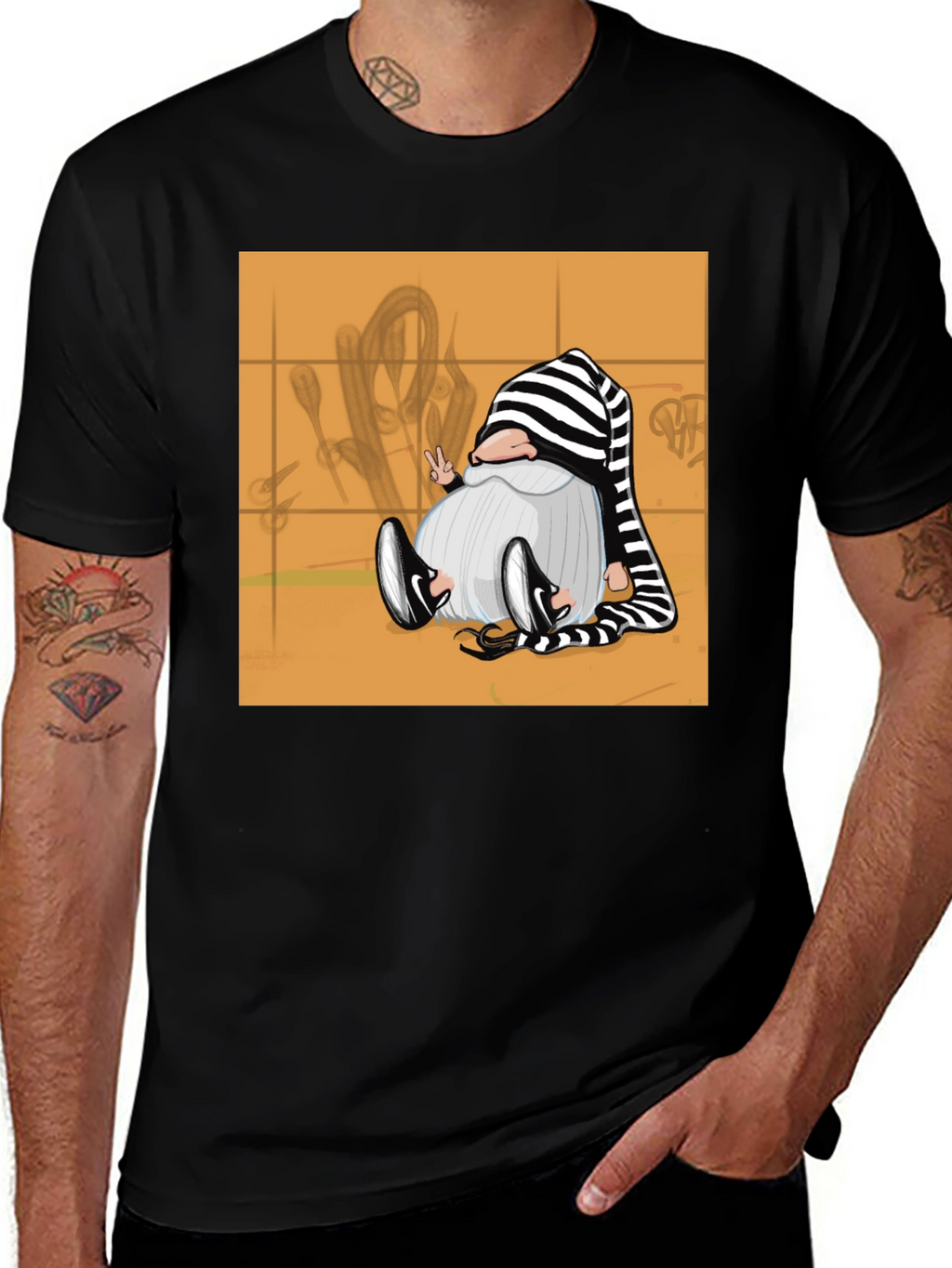 Striped Hat Gnome Graphic Tee