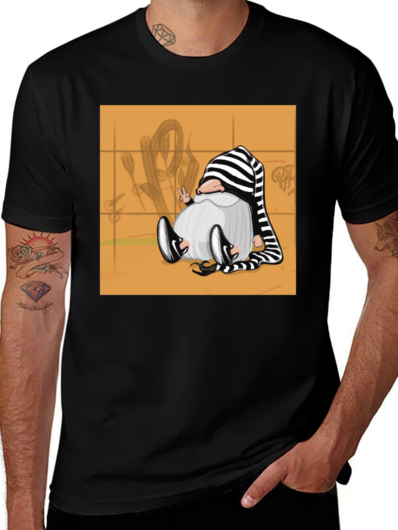 Striped Hat Gnome Graphic Tee