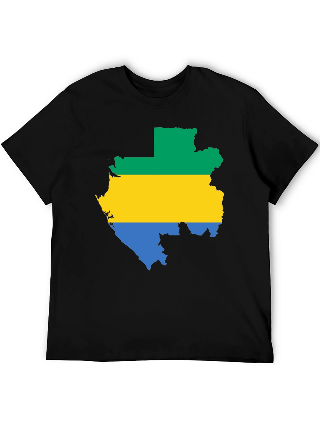 Gabon Flag Map T-Shirt - Black Cotton Tee