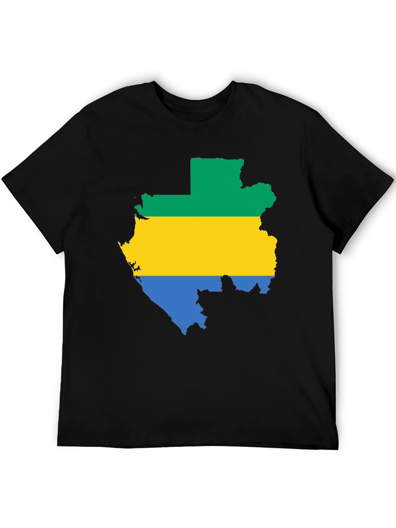 Gabon Flag Map T-Shirt - Black Cotton Tee