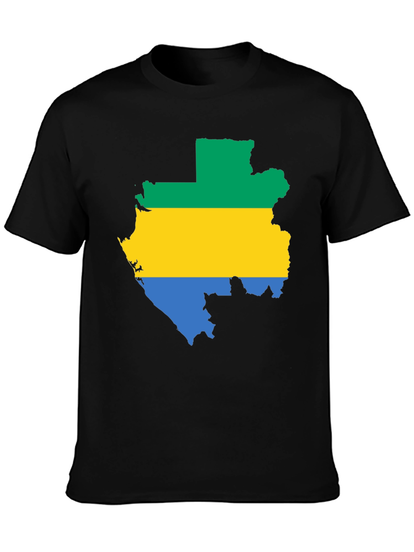 Gabon Flag Map T-Shirt - Black Cotton Tee