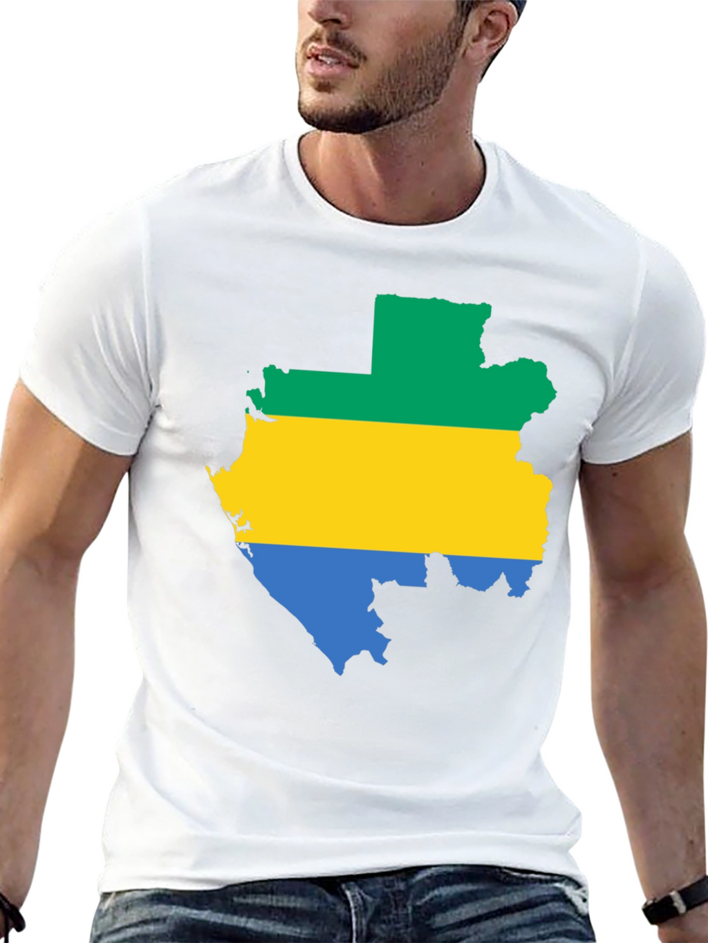 Gabon Flag Map T-Shirt - Black Cotton Tee