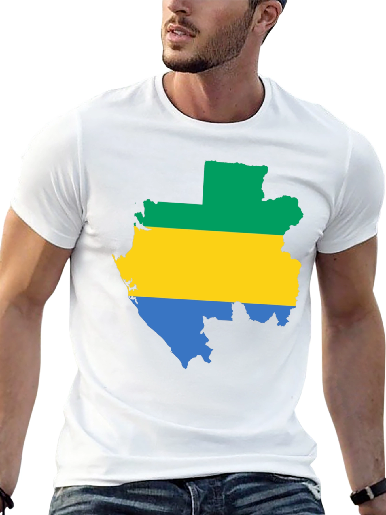 Gabon Flag Map T-Shirt - Black Cotton Tee