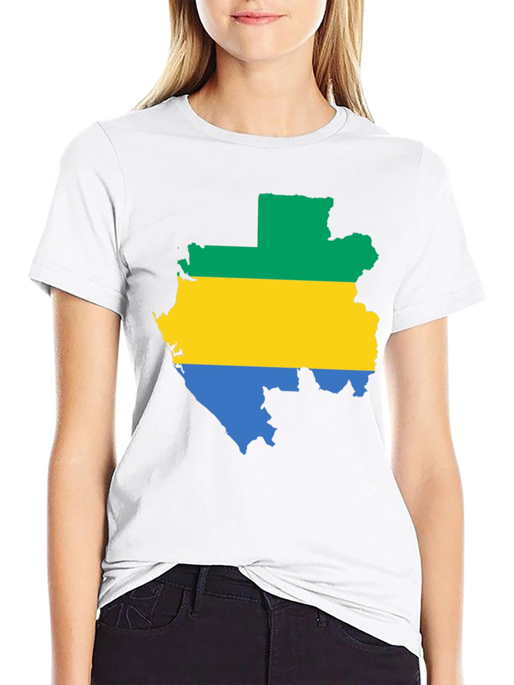 Gabon Flag Map T-Shirt - Black Cotton Tee