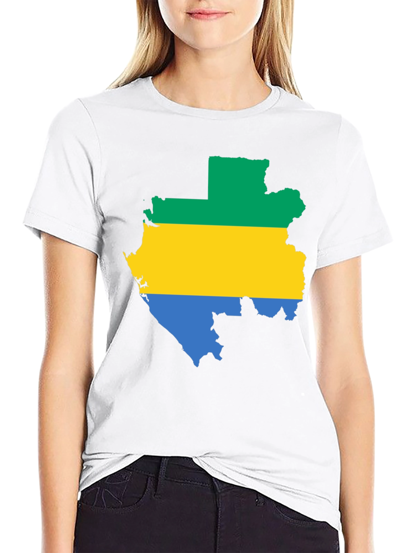 Gabon Flag Map T-Shirt - Black Cotton Tee