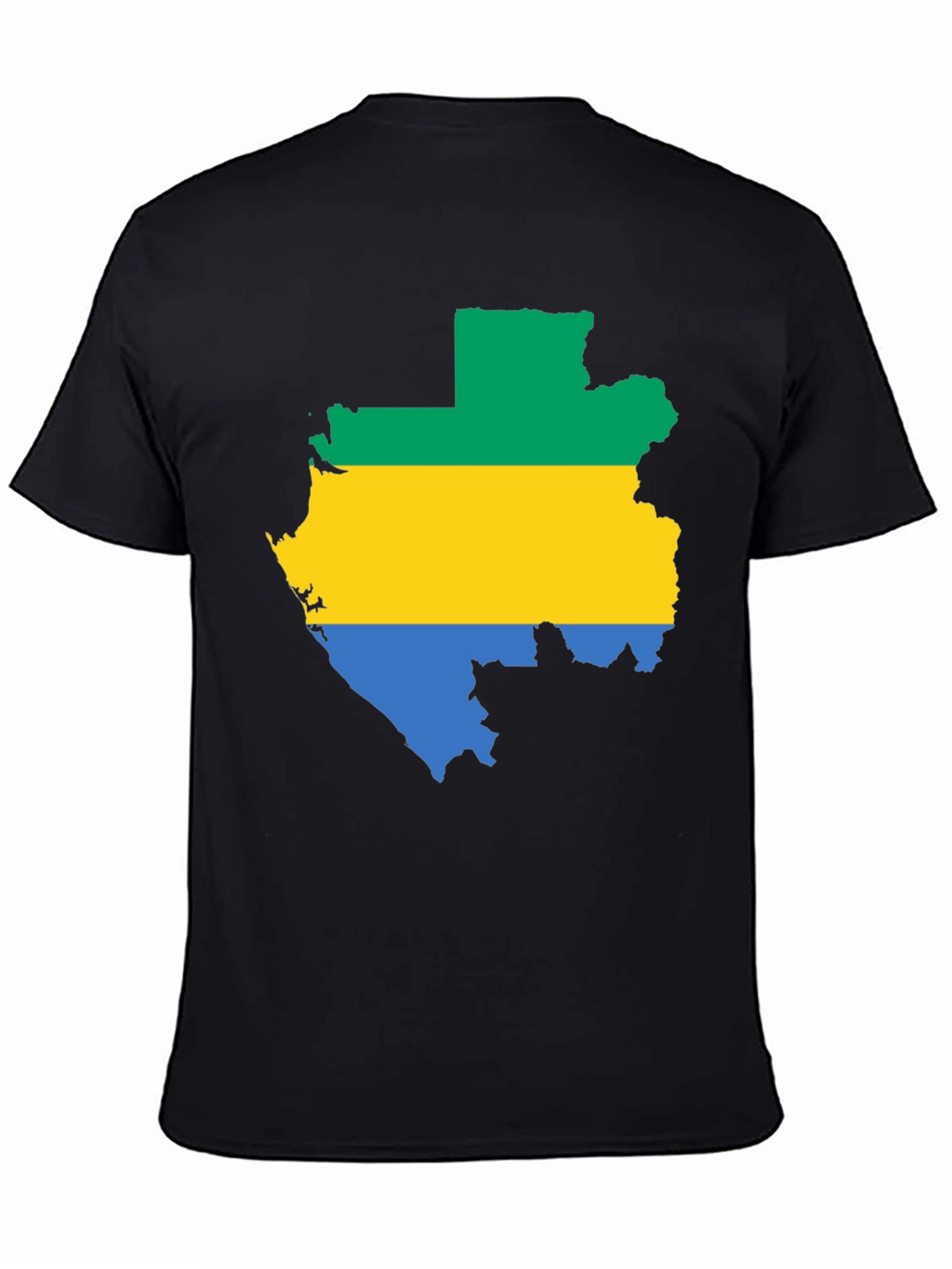 Gabon Flag Map T-Shirt - Black Cotton Tee