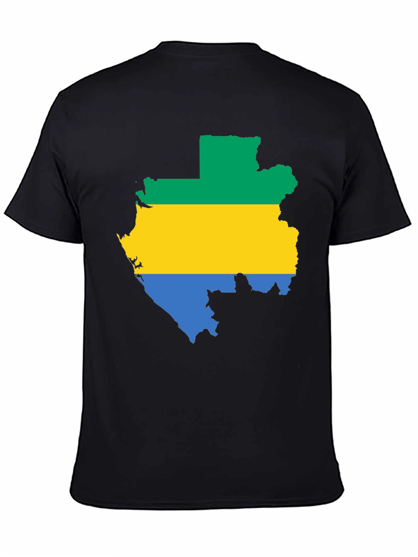 Gabon Flag Map T-Shirt - Black Cotton Tee