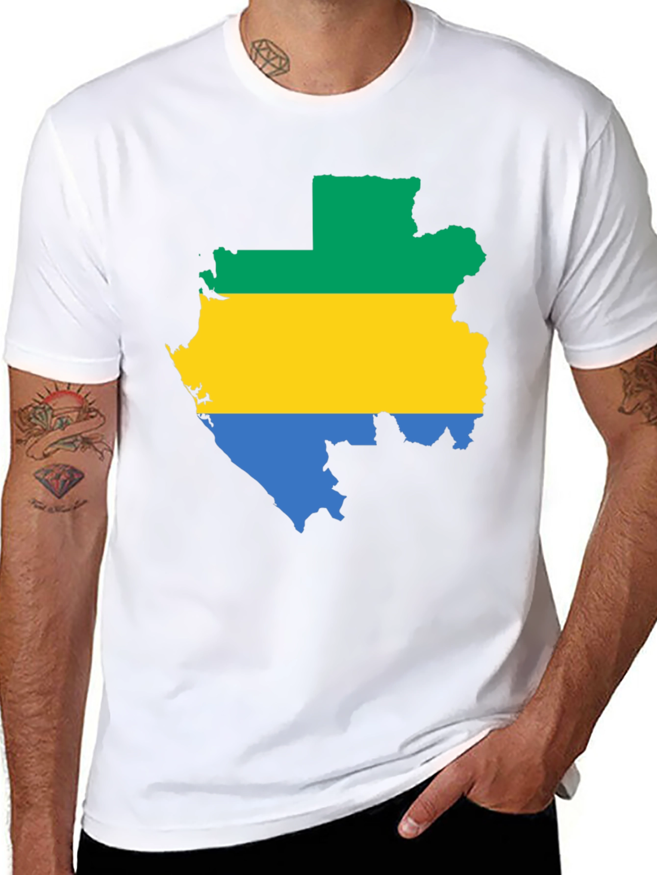 Gabon Flag Map T-Shirt - Black Cotton Tee