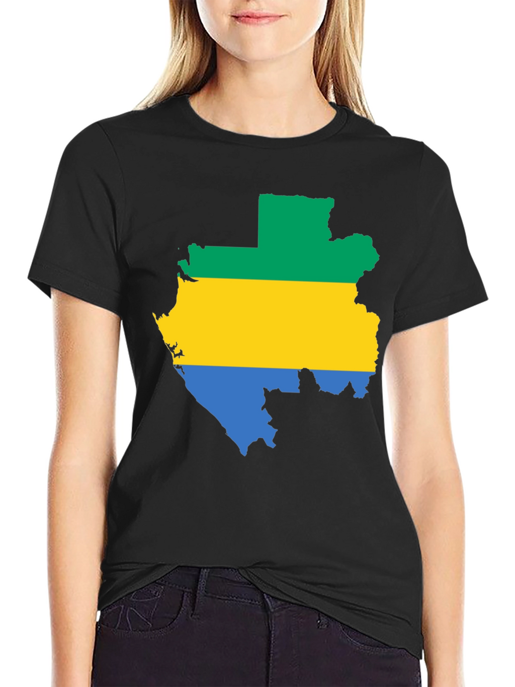 Gabon Flag Map T-Shirt - Black Cotton Tee