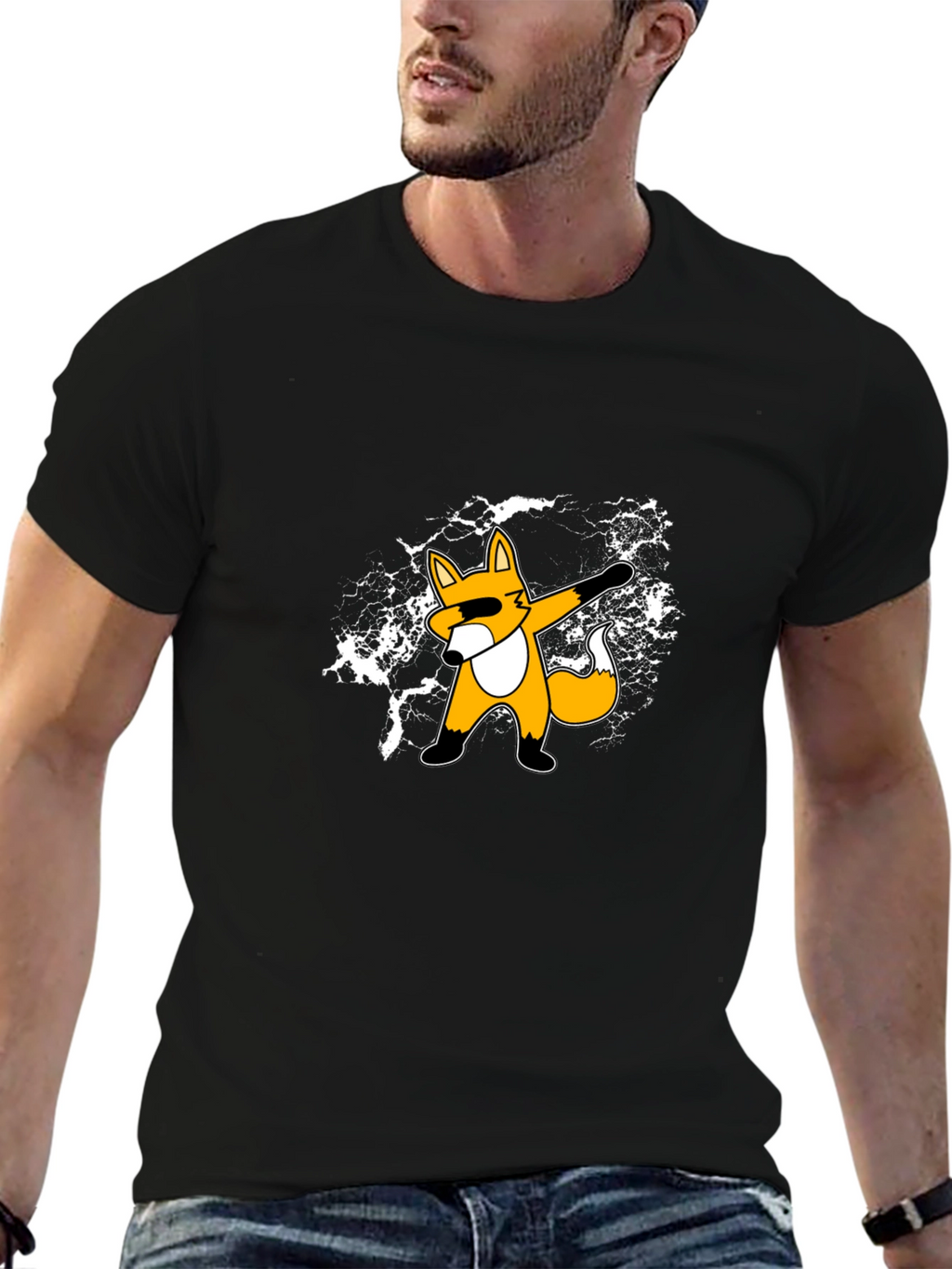 Dabbing Fox Graphic Tee - Trendy Black T-Shirt