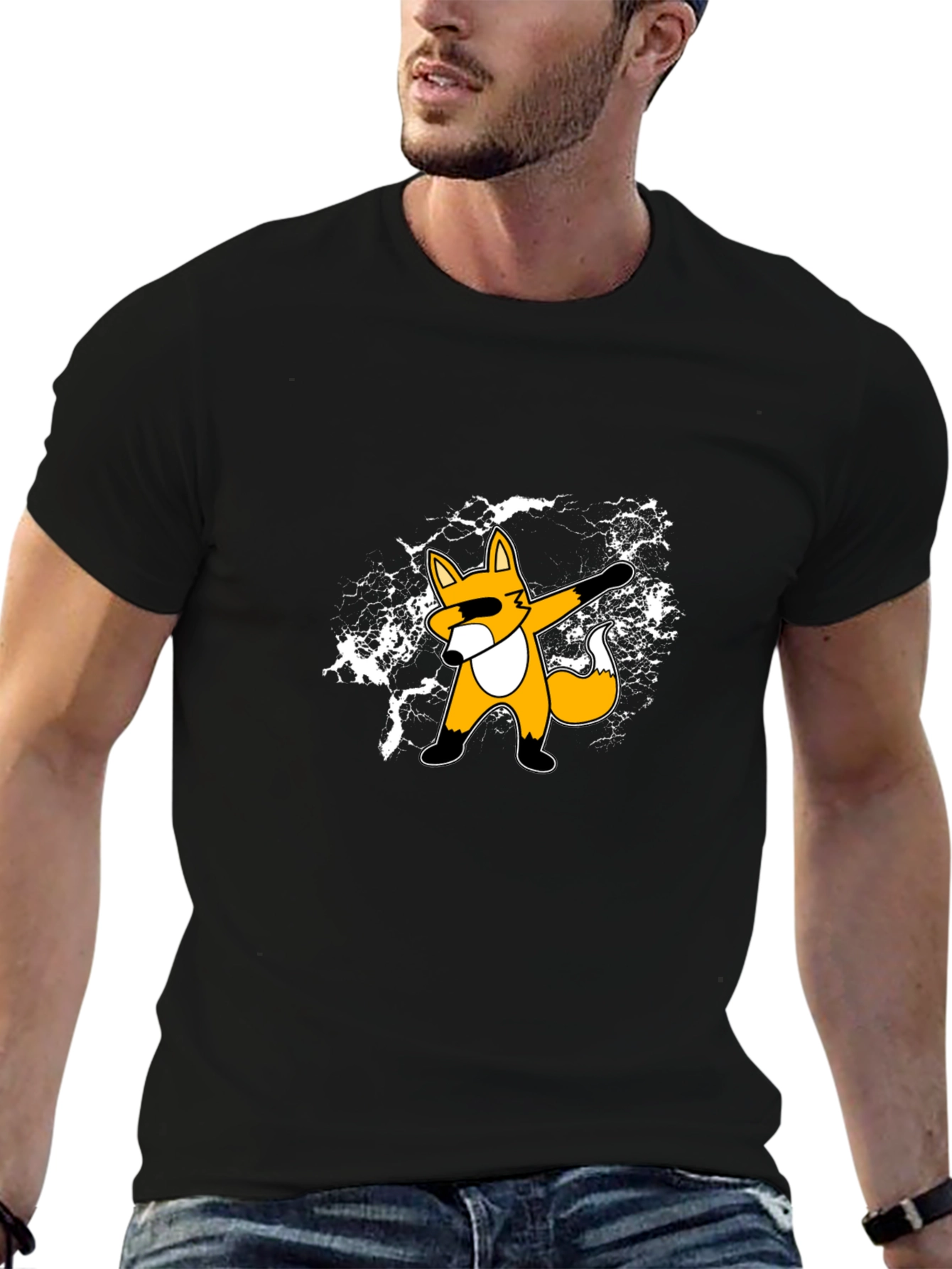 Dabbing Fox Graphic Tee - Trendy Black T-Shirt