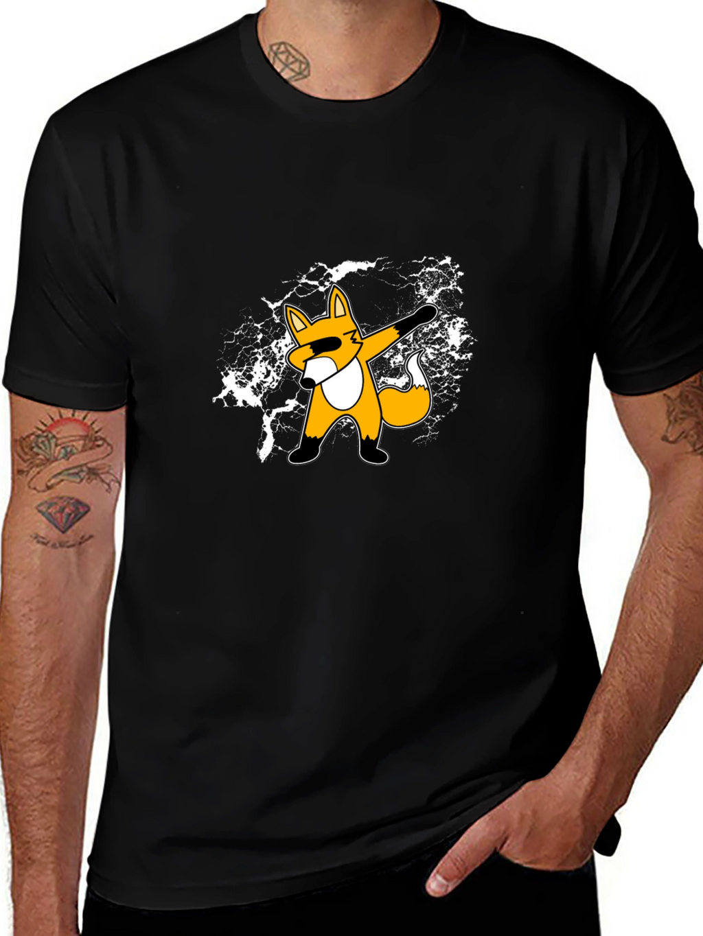 Dabbing Fox Graphic Tee - Trendy Black T-Shirt