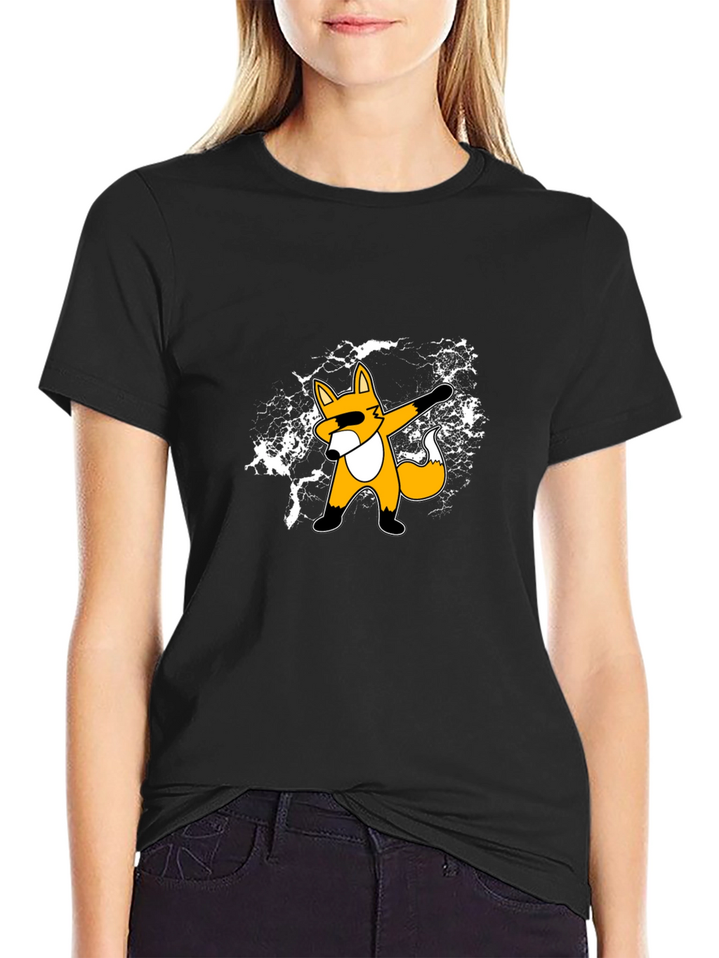 Dabbing Fox Graphic Tee - Trendy Black T-Shirt
