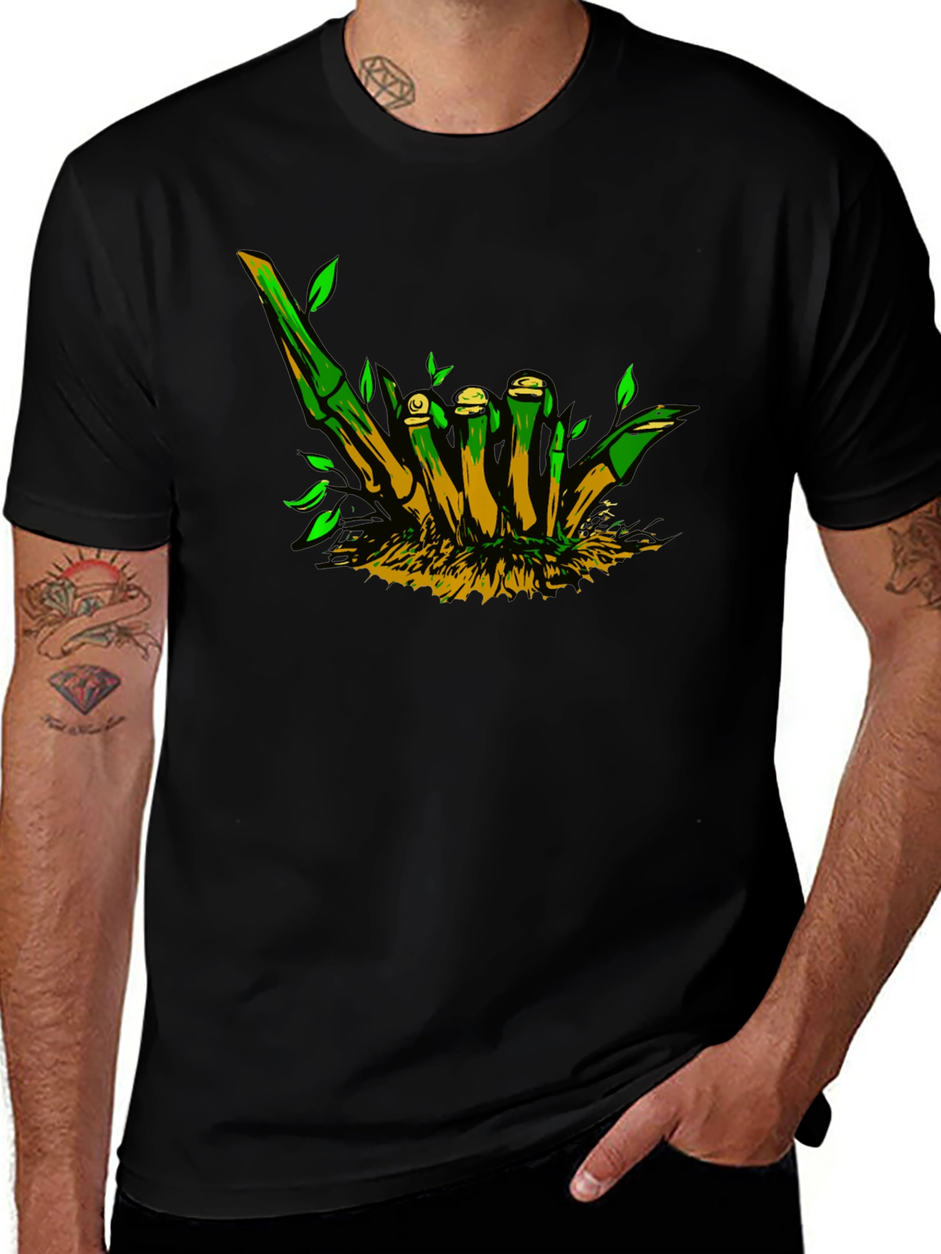 Bamboo Hand Sign Black T-Shirt