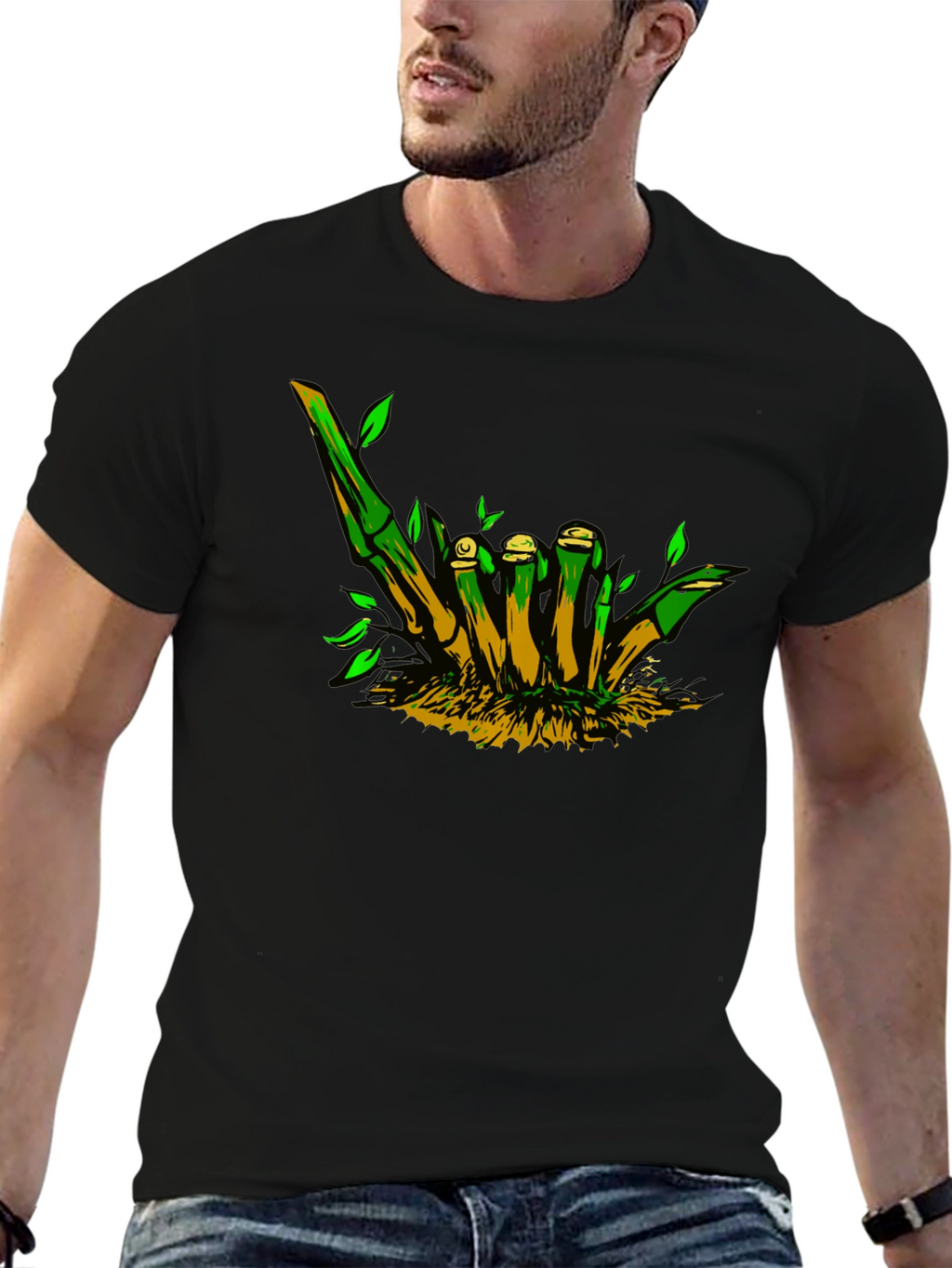 Bamboo Hand Sign Black T-Shirt