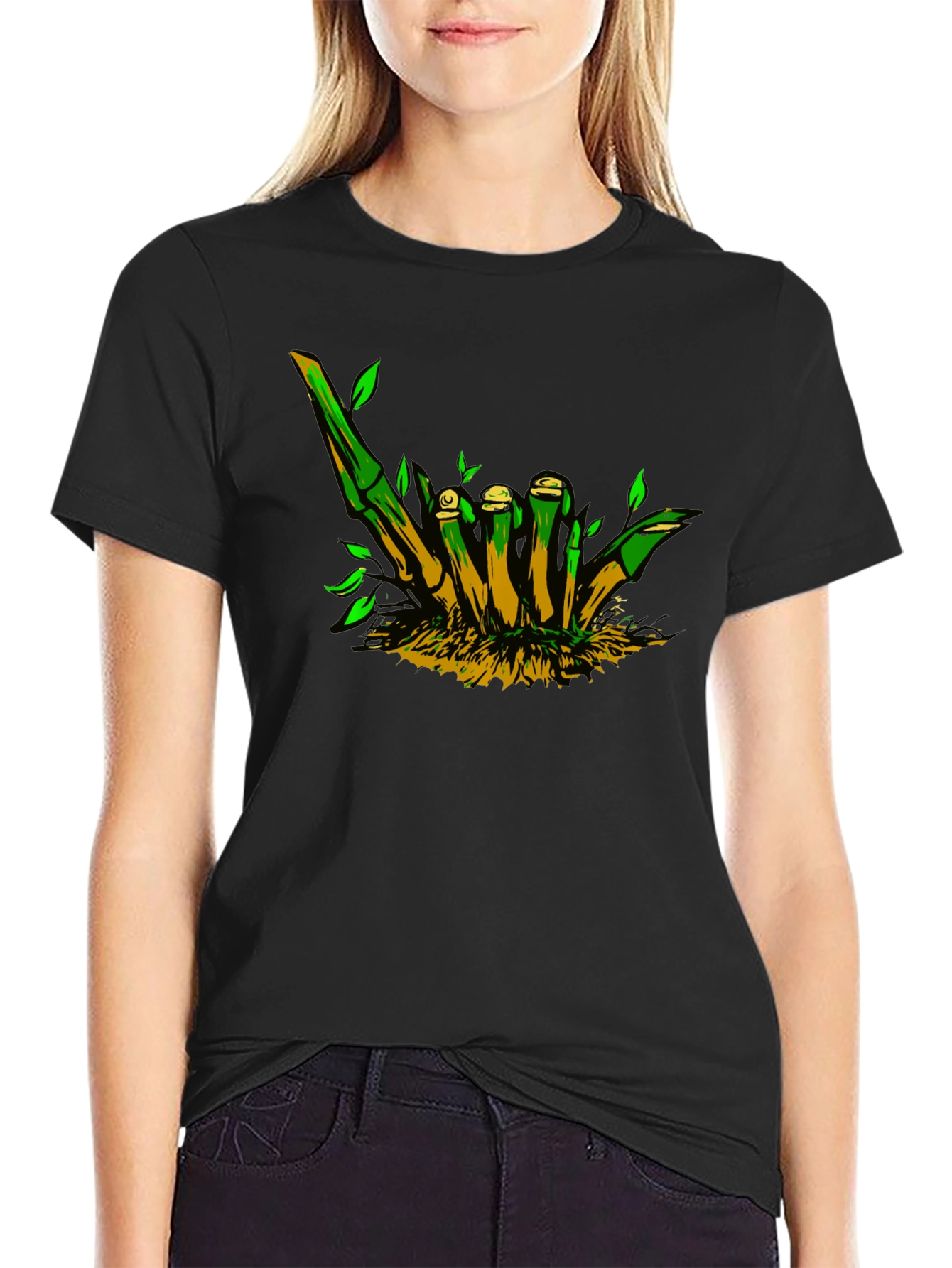Bamboo Hand Sign Black T-Shirt
