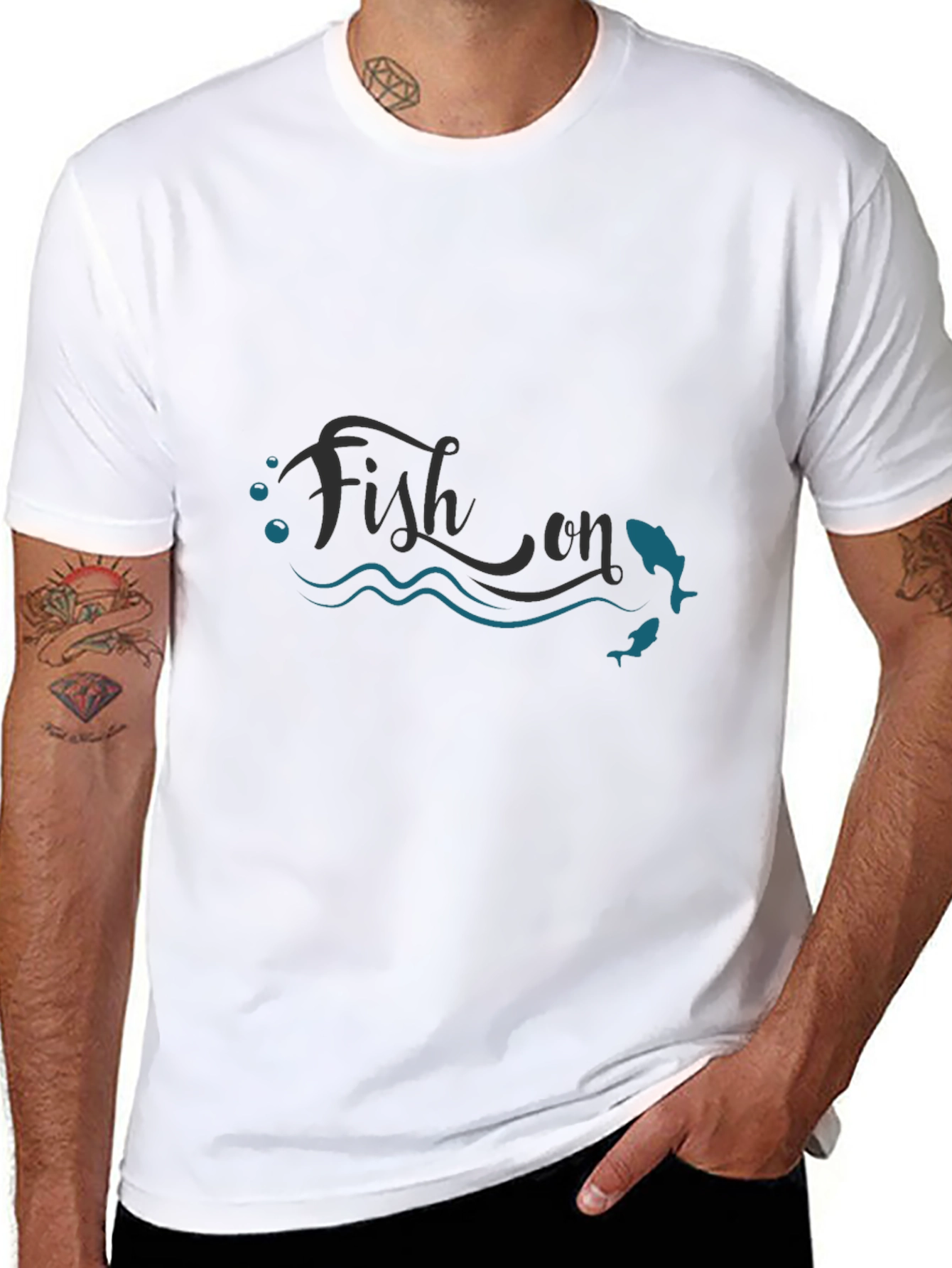 Fish On T-Shirt - Mens Black Graphic Tee