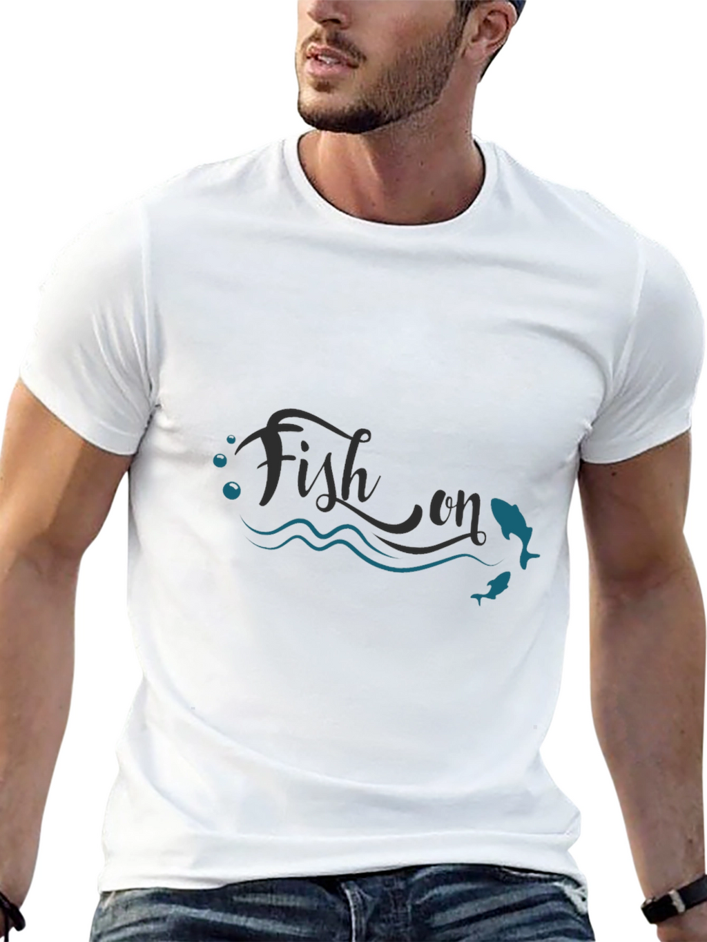 Fish On T-Shirt - Mens Black Graphic Tee