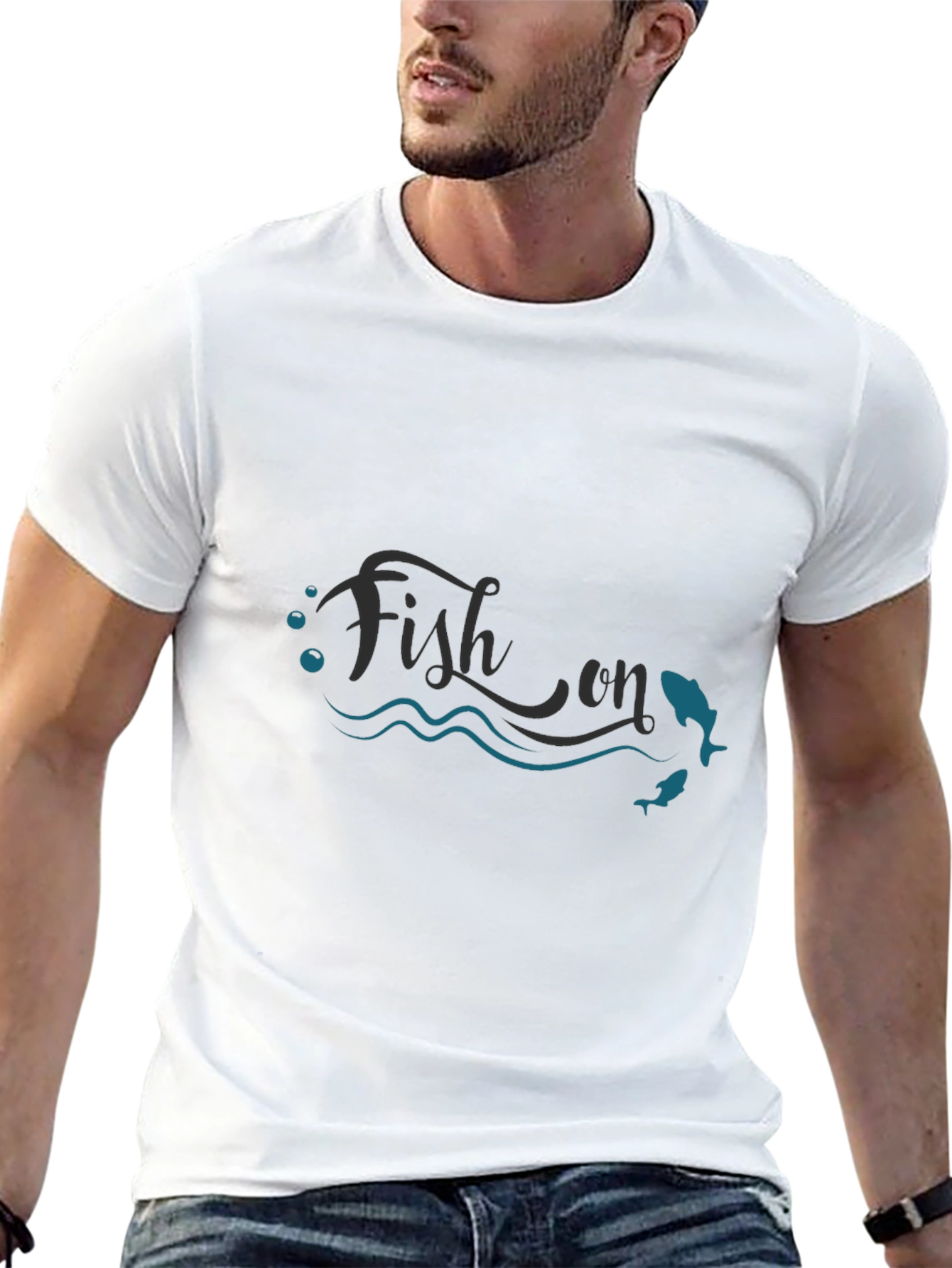 Fish On T-Shirt - Mens Black Graphic Tee